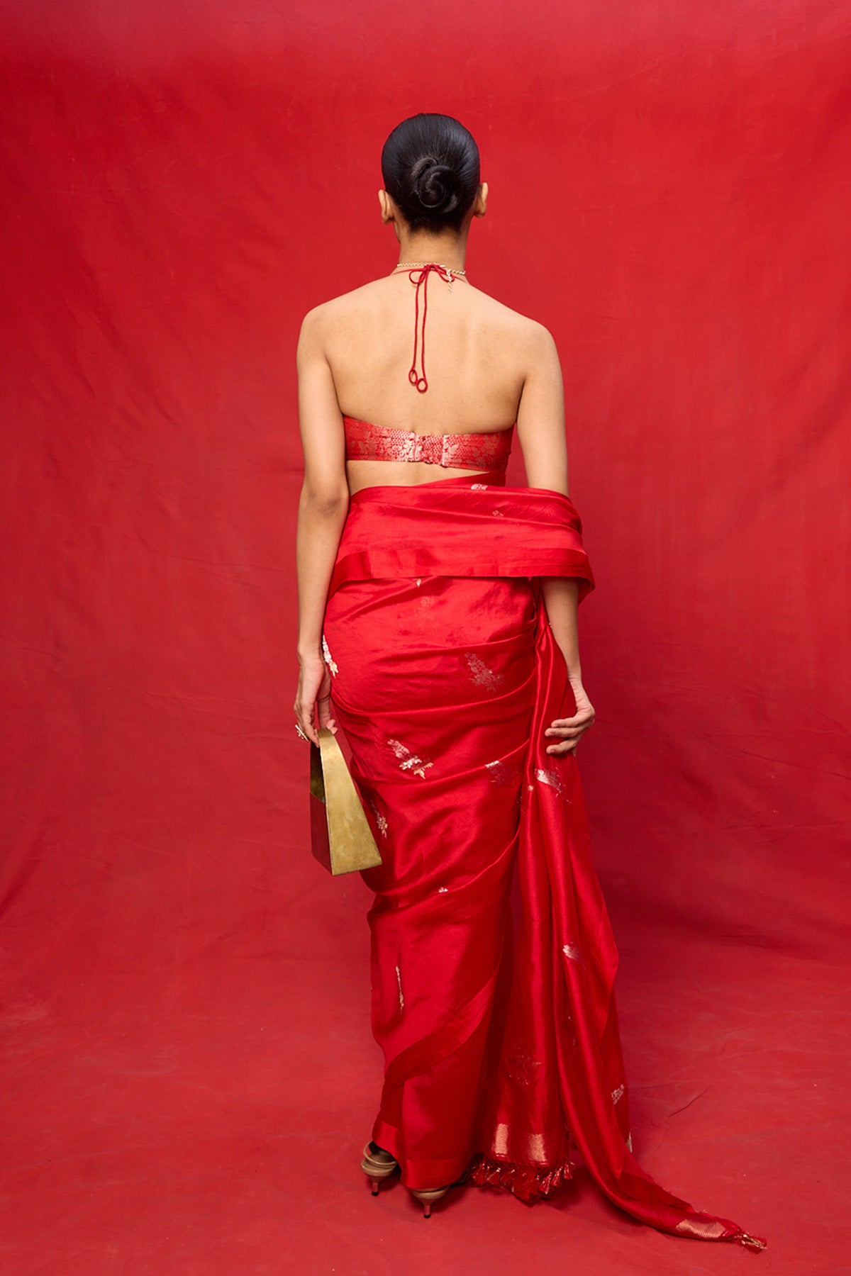 Handwoven Red Silk Embroidered Saree