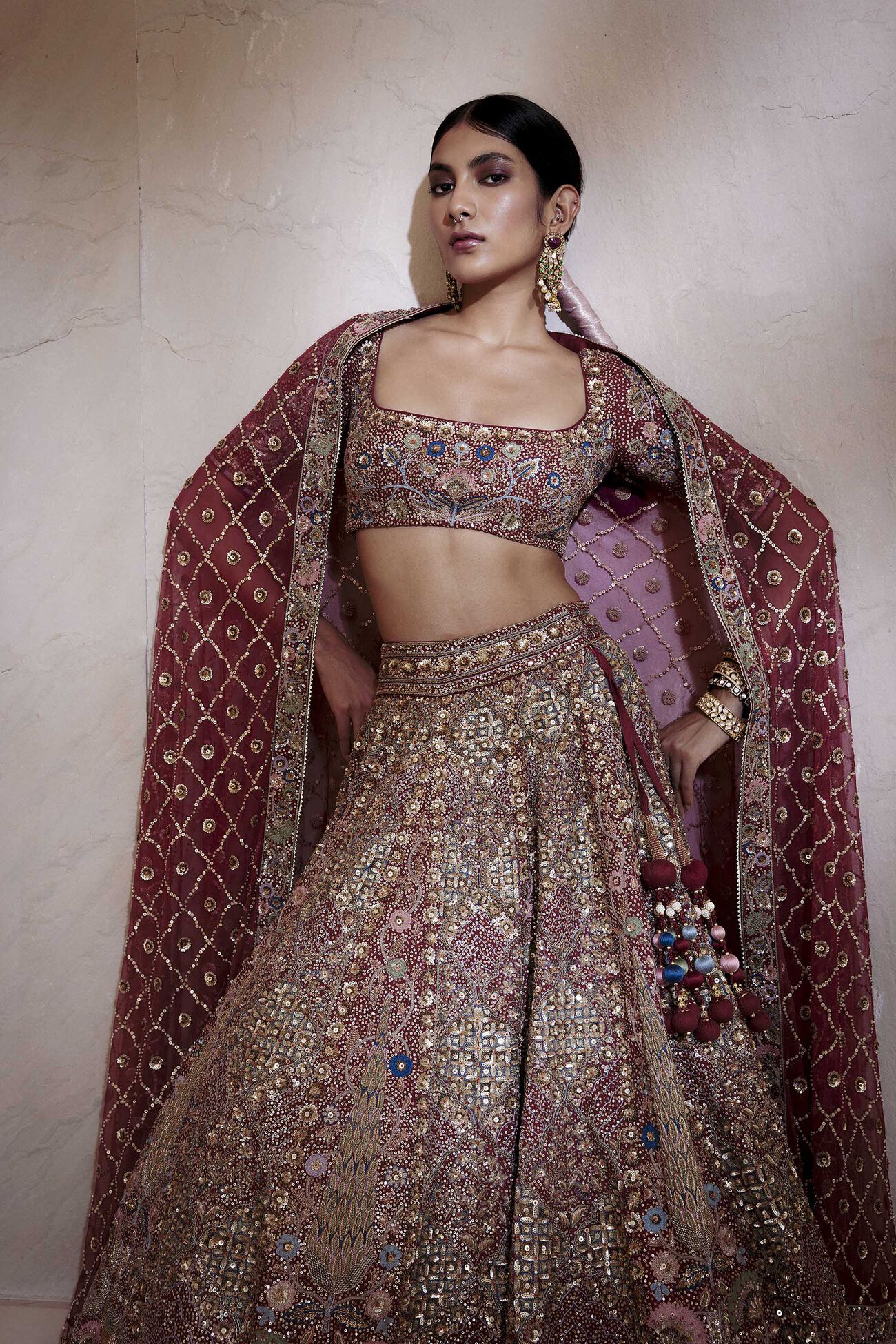 AVANI ZARDOZI SILK LEHENGA - WINE
