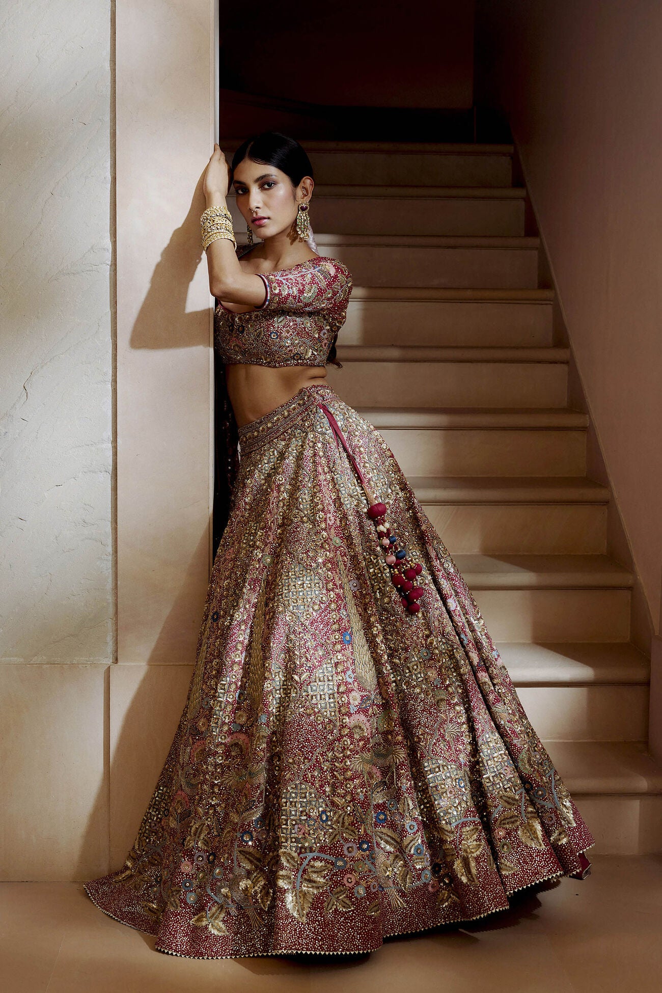 AVANI ZARDOZI SILK LEHENGA - WINE