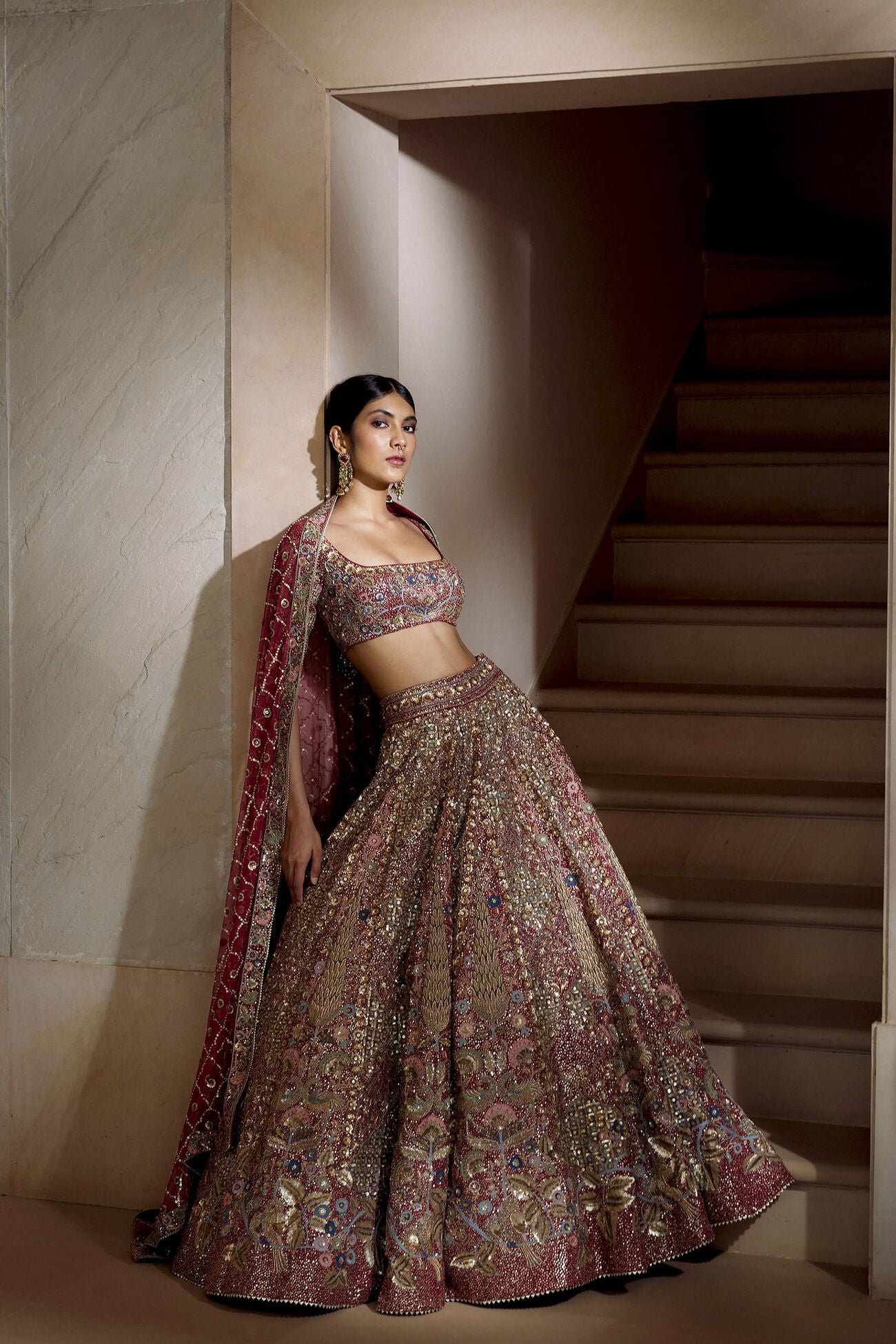 AVANI ZARDOZI SILK LEHENGA - WINE