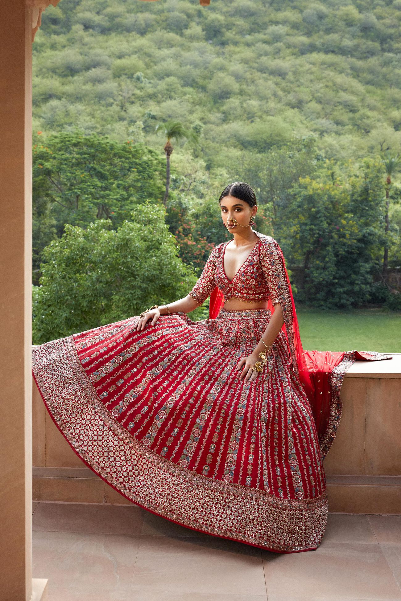 ADHIRA GOTA PATTI & RESHAM SILK LEHENGA - RED