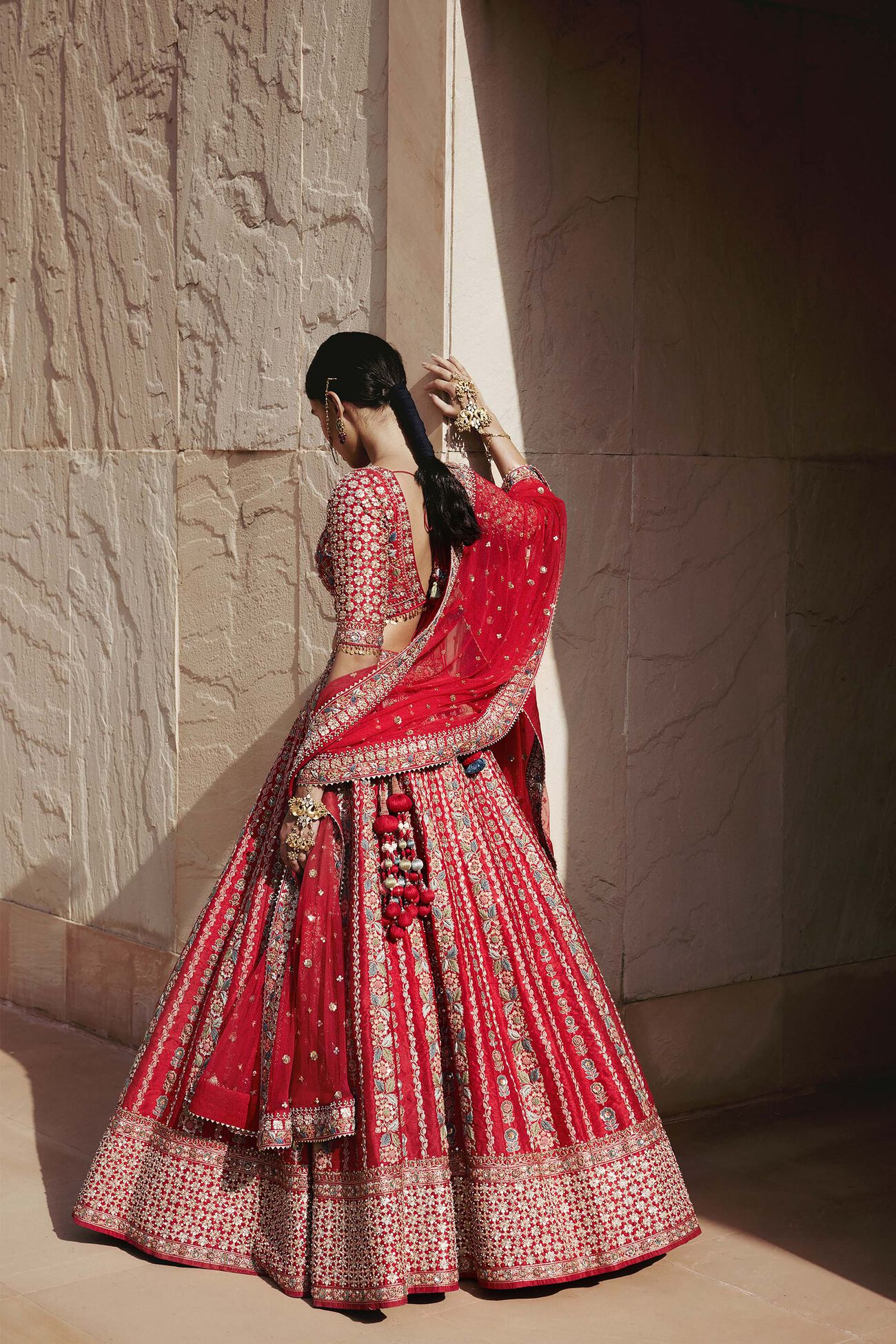 ADHIRA GOTA PATTI & RESHAM SILK LEHENGA - RED