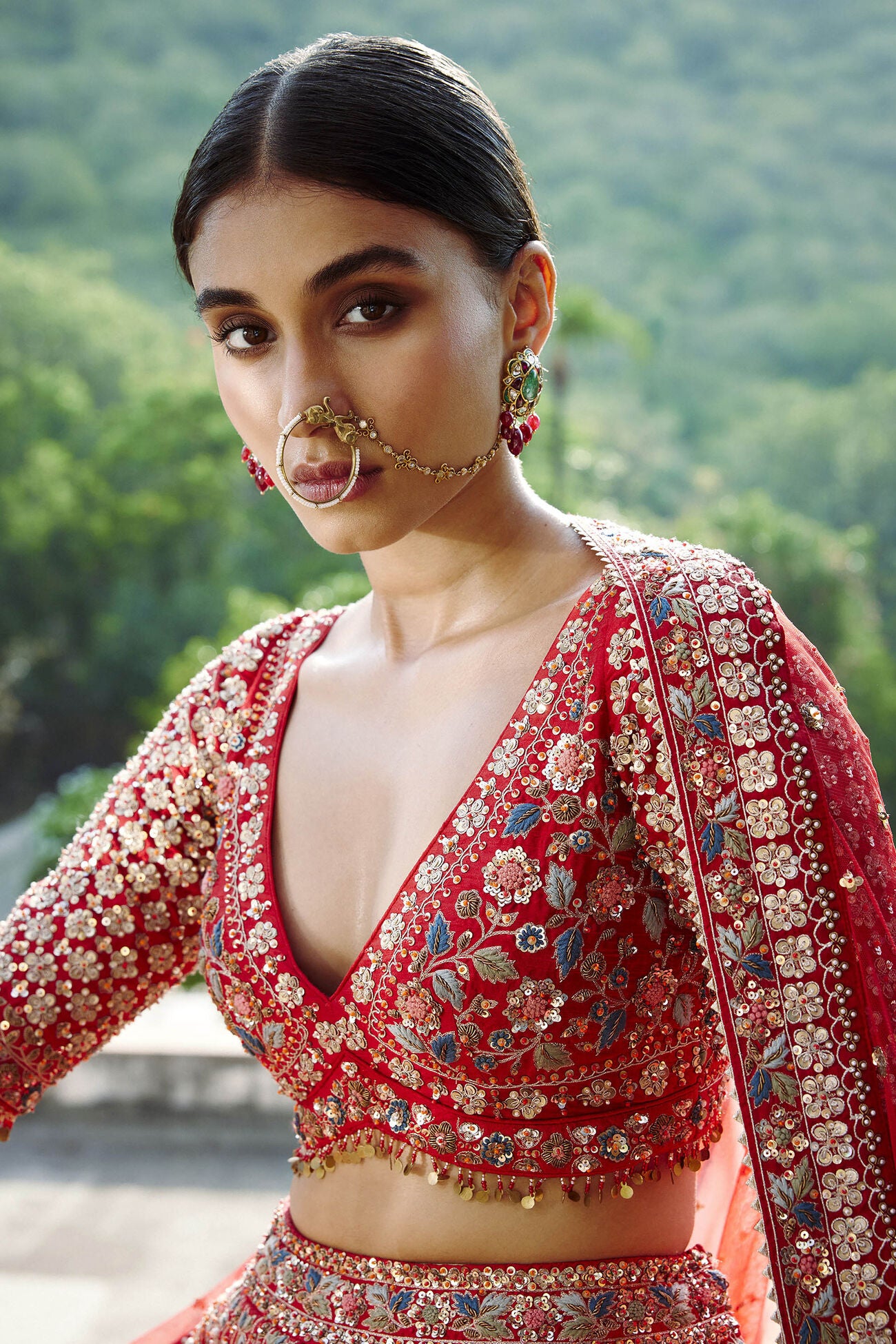 ADHIRA GOTA PATTI & RESHAM SILK LEHENGA - RED