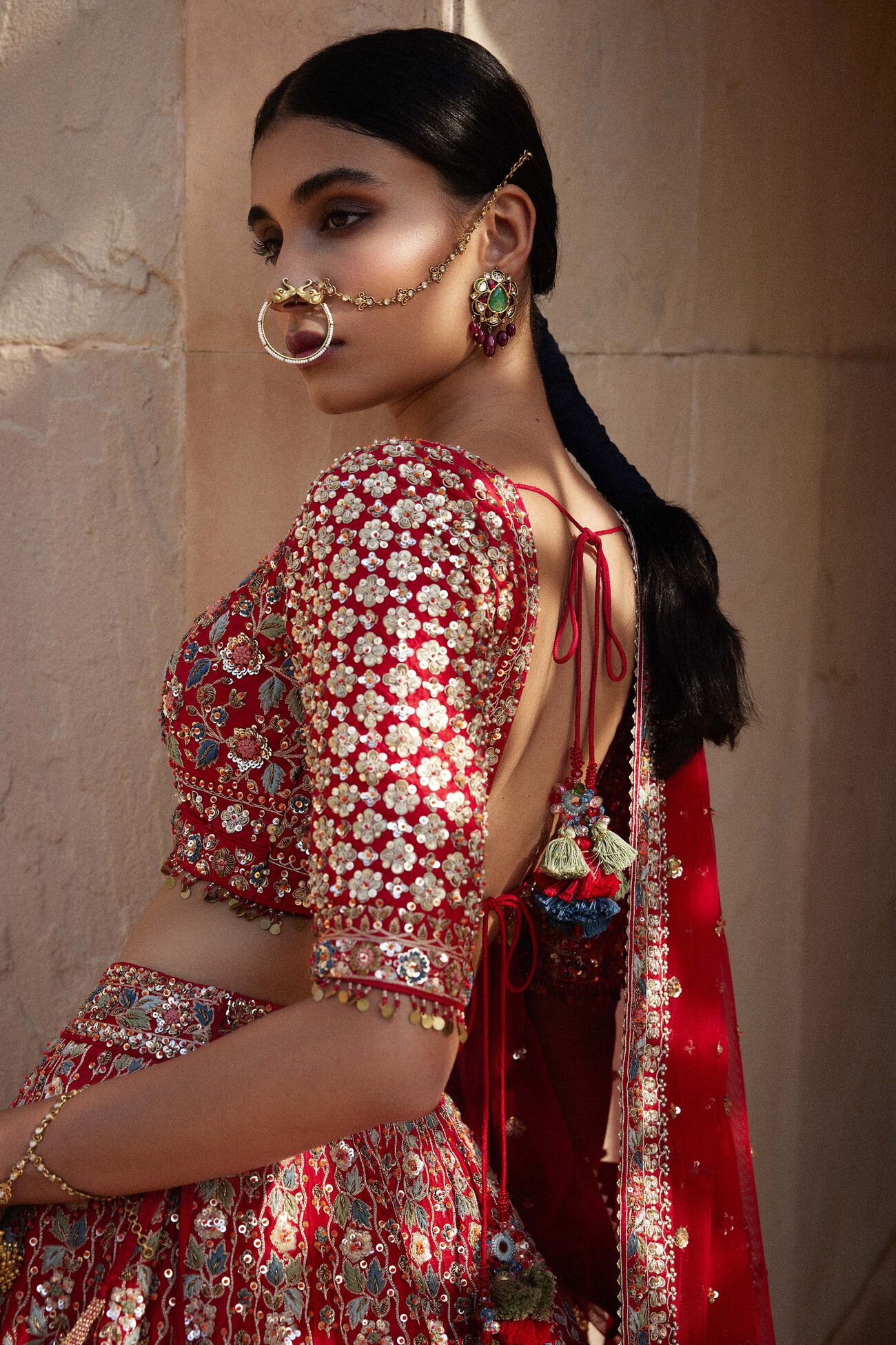 ADHIRA GOTA PATTI & RESHAM SILK LEHENGA - RED