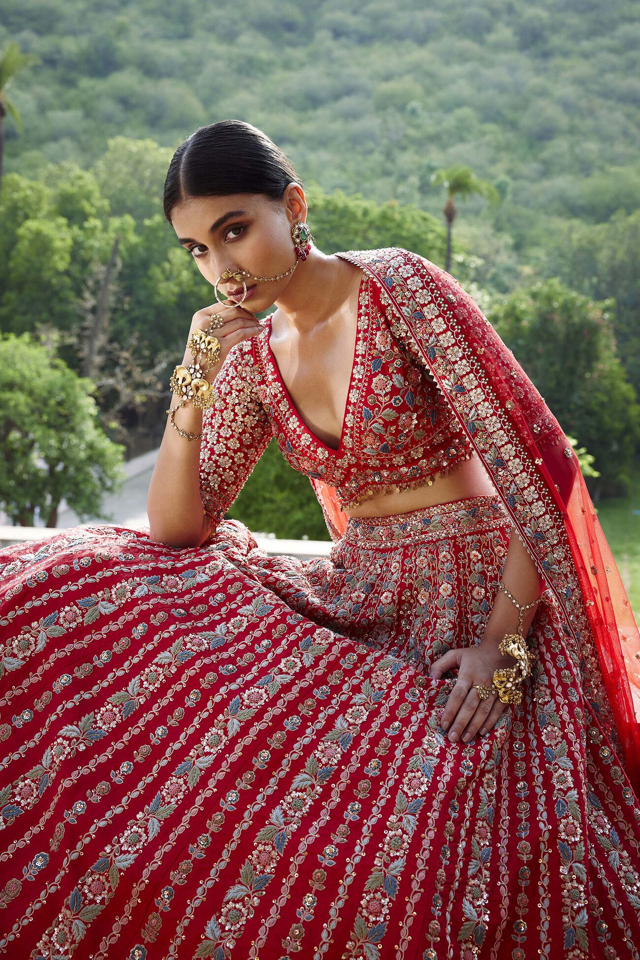 ADHIRA GOTA PATTI & RESHAM SILK LEHENGA - RED