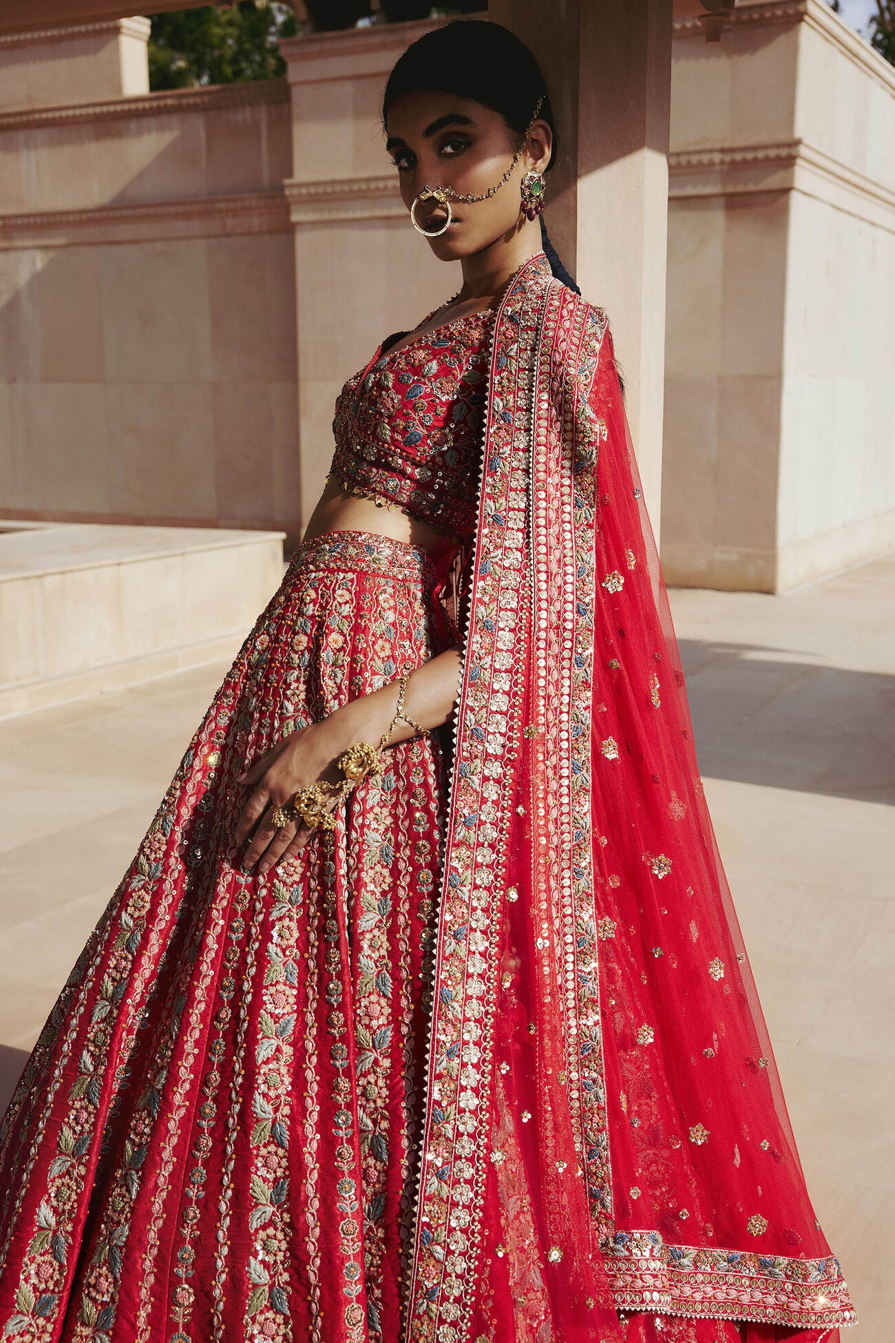ADHIRA GOTA PATTI & RESHAM SILK LEHENGA - RED