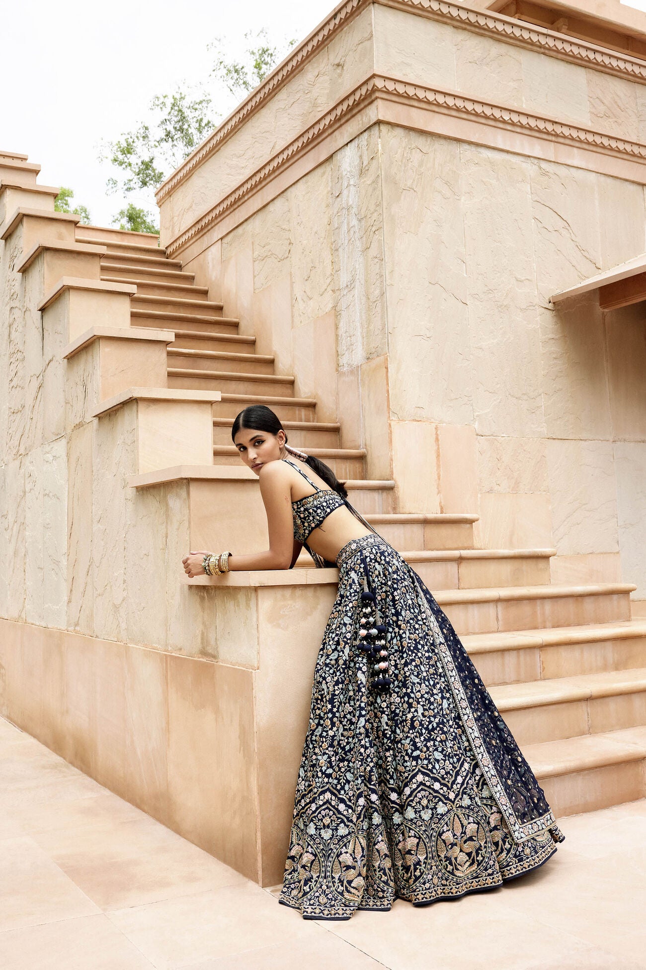 QAINAAT ZARDOZI & RESHAM SILK LEHENGA - NAVY BLUE