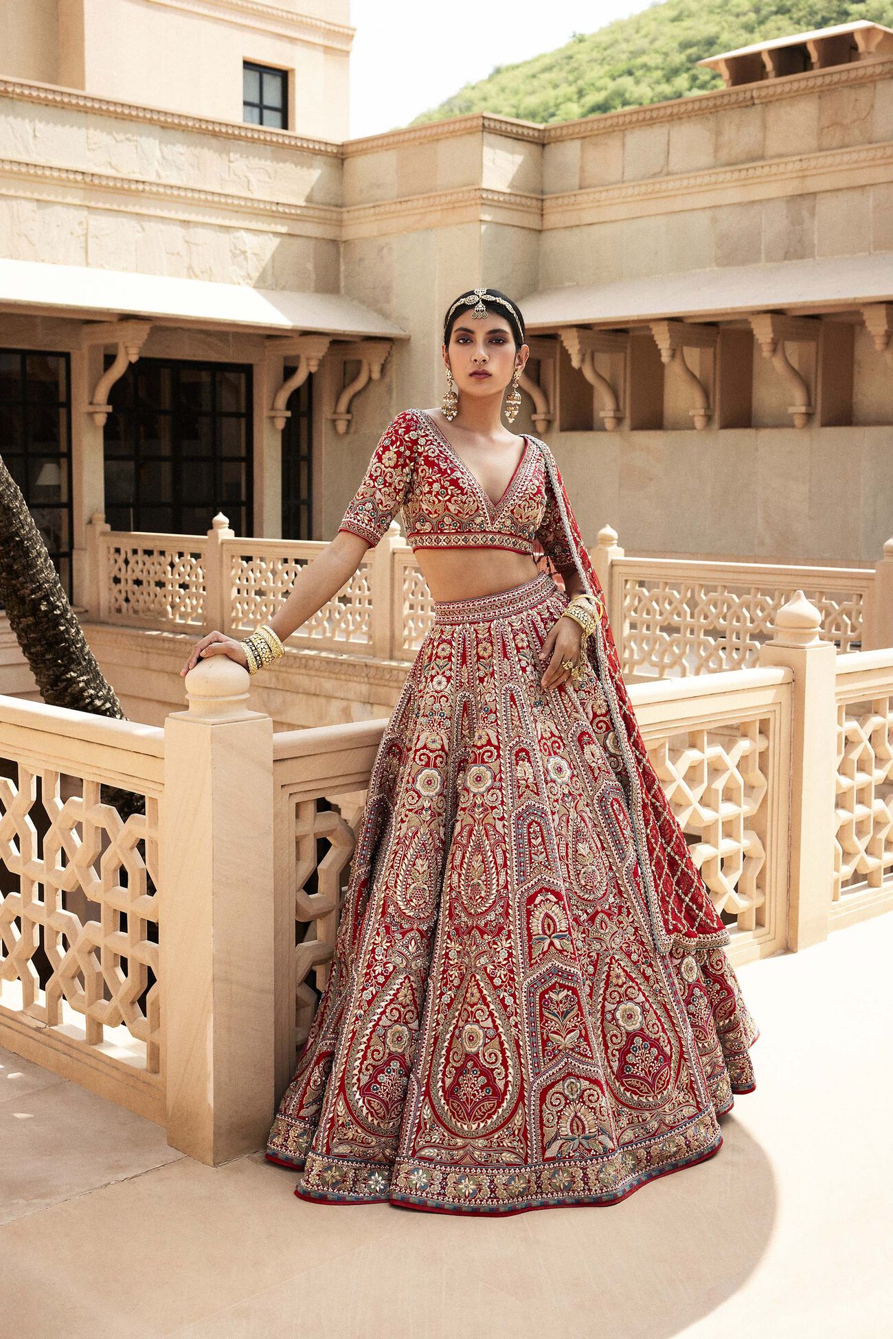 AMREEN GOTA PATTI & RESHAM SILK LEHENGA - RED