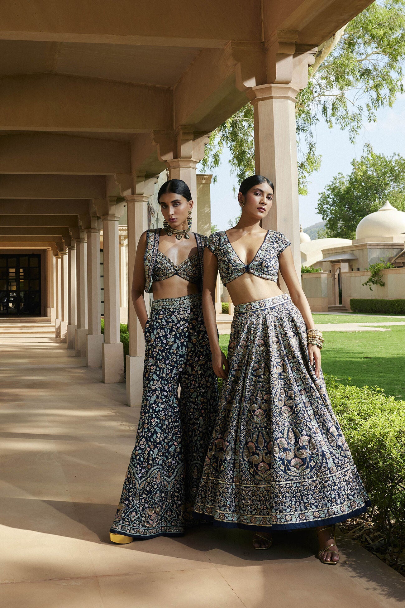 Nadisa Zardozi & Resham Silk Skirt Set - Navy Blue