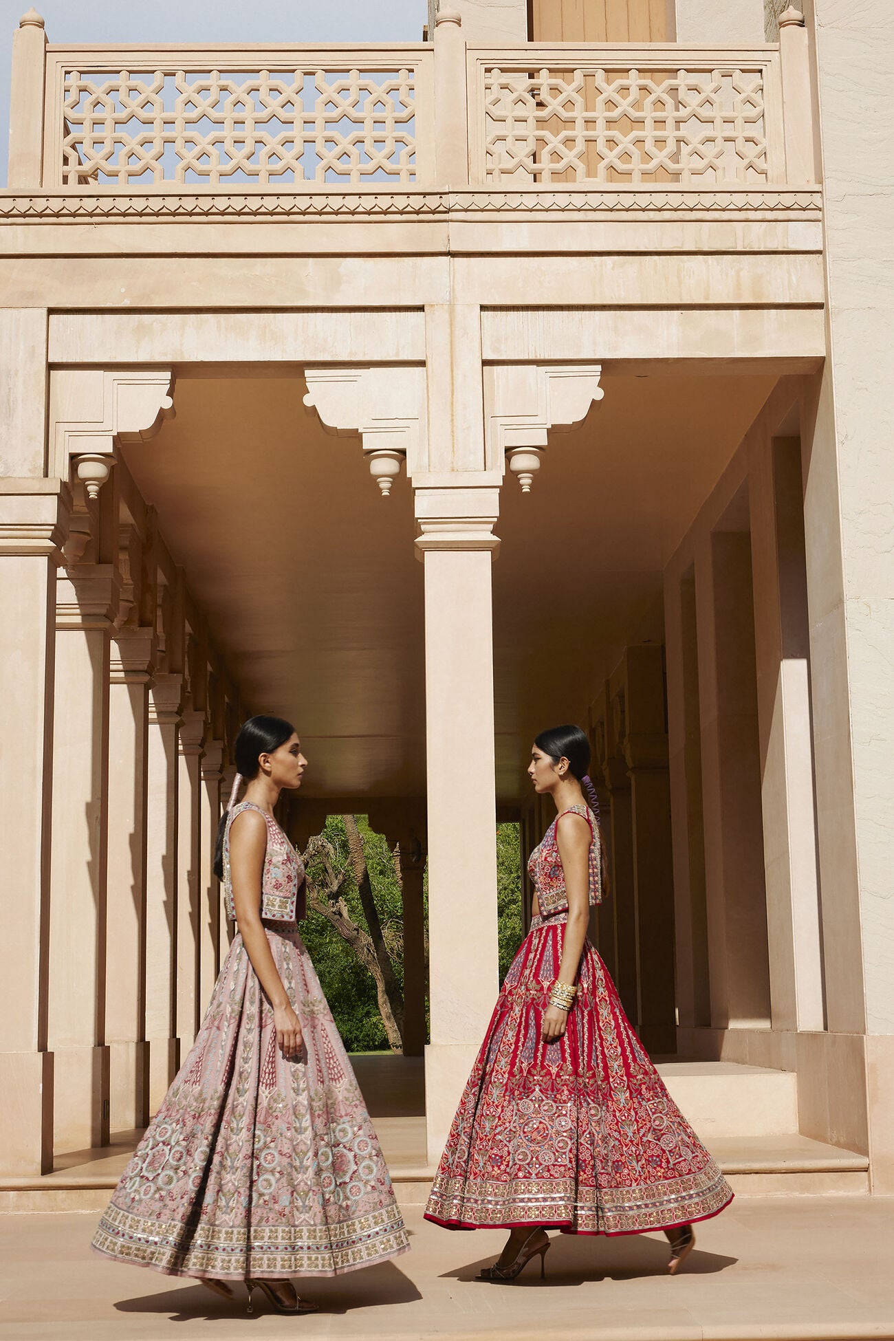 Alakana SEWA Hand-embroidered Silk Skirt Set - Red