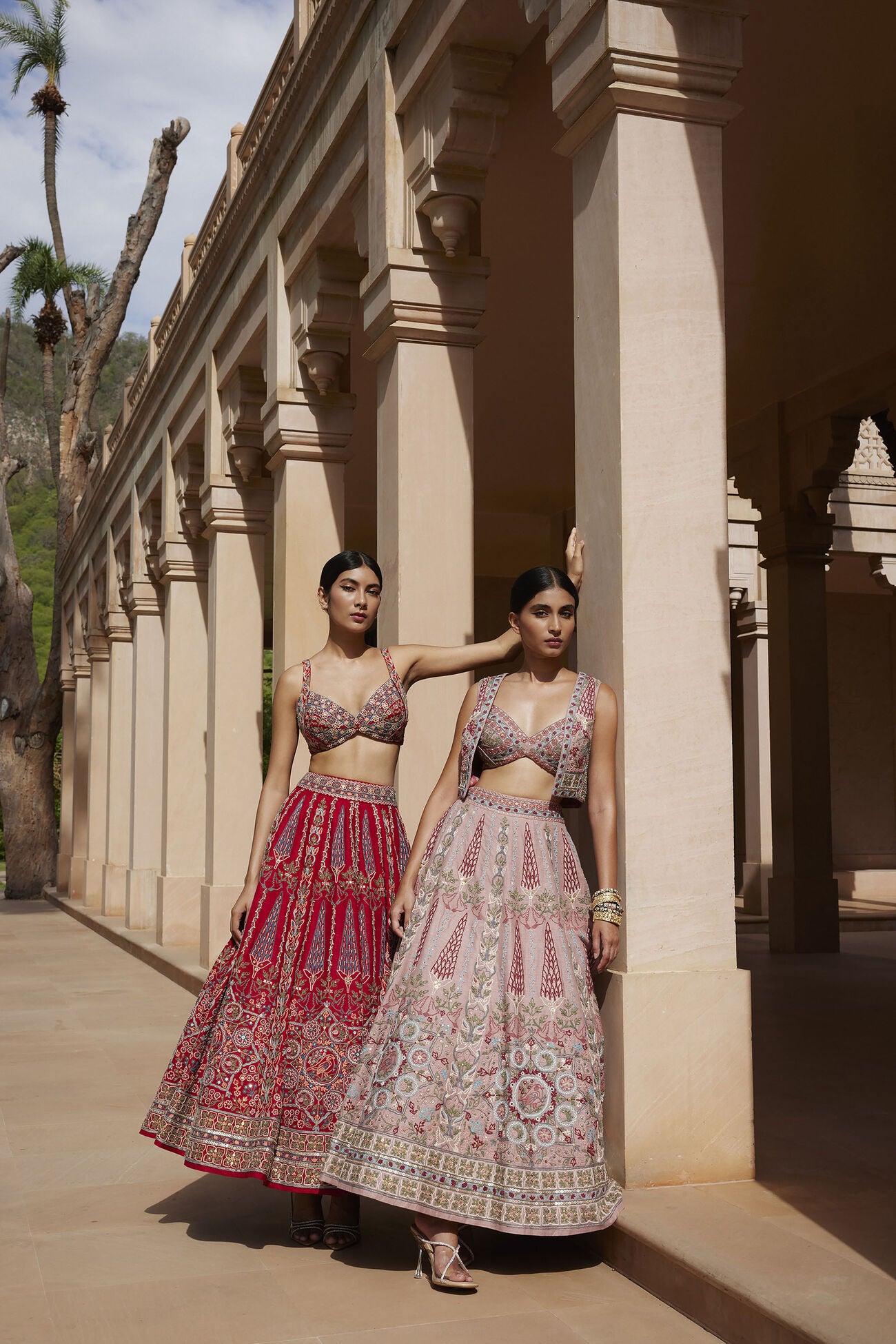 Alakana SEWA Hand-embroidered Silk Skirt Set - Red