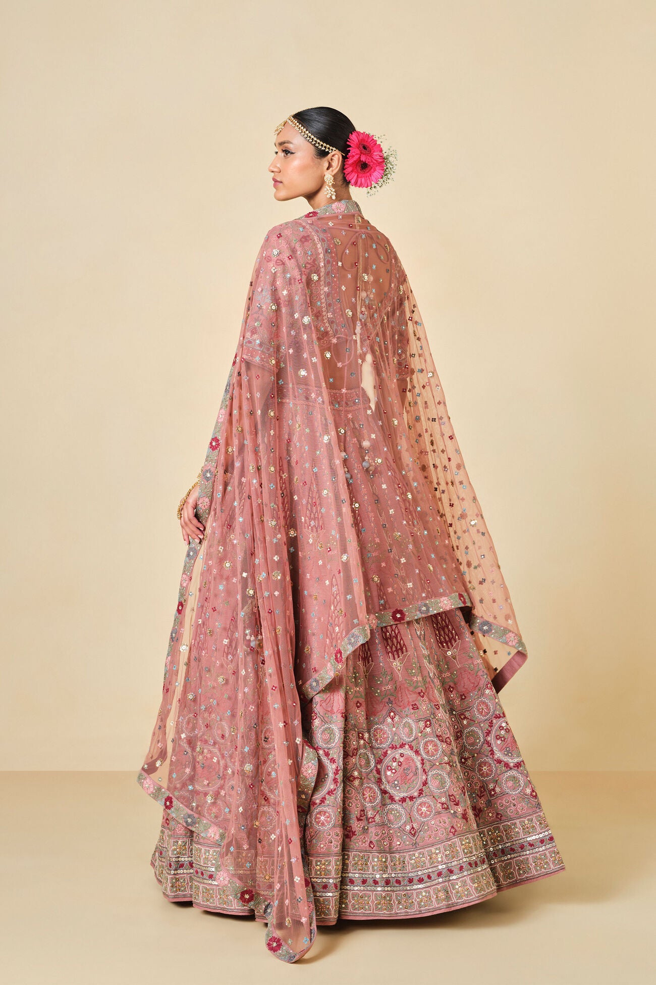 ALAKANA SEWA HAND-EMBROIDERED SILK LEHENGA SET - OLD ROSE