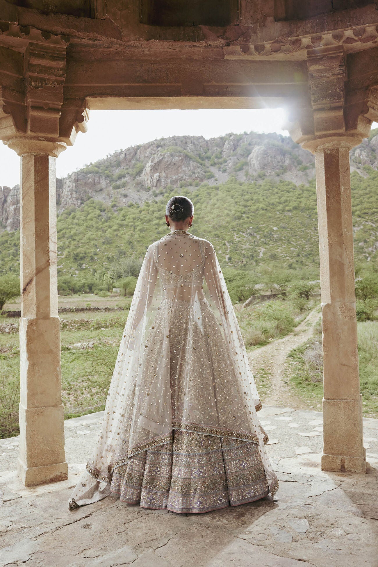 MRIDHINI ZARDOZI & RESHAM SILK LEHENGA - BEIGE