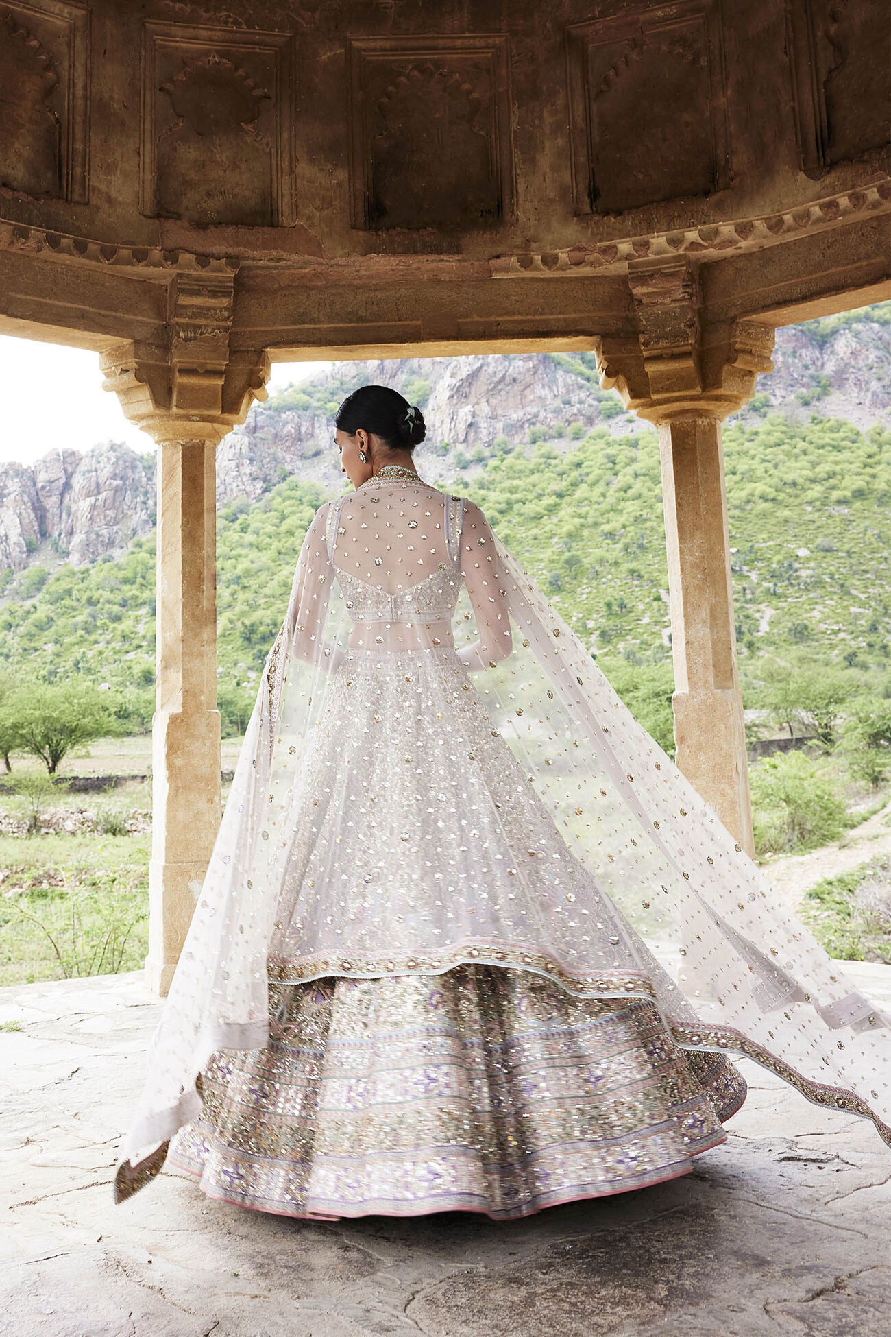 MRIDHINI ZARDOZI & RESHAM SILK LEHENGA - BEIGE