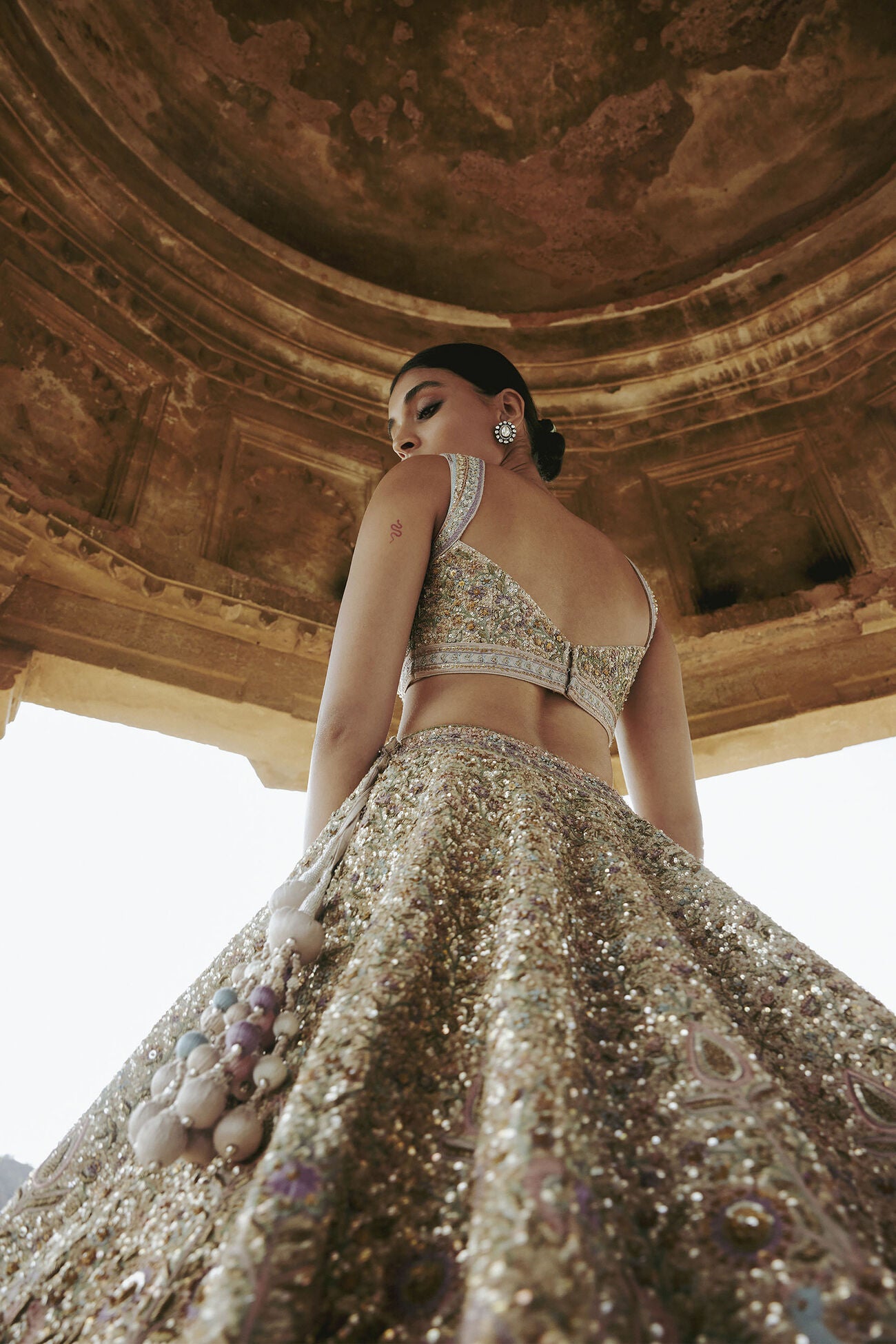 MRIDHINI ZARDOZI & RESHAM SILK LEHENGA - BEIGE