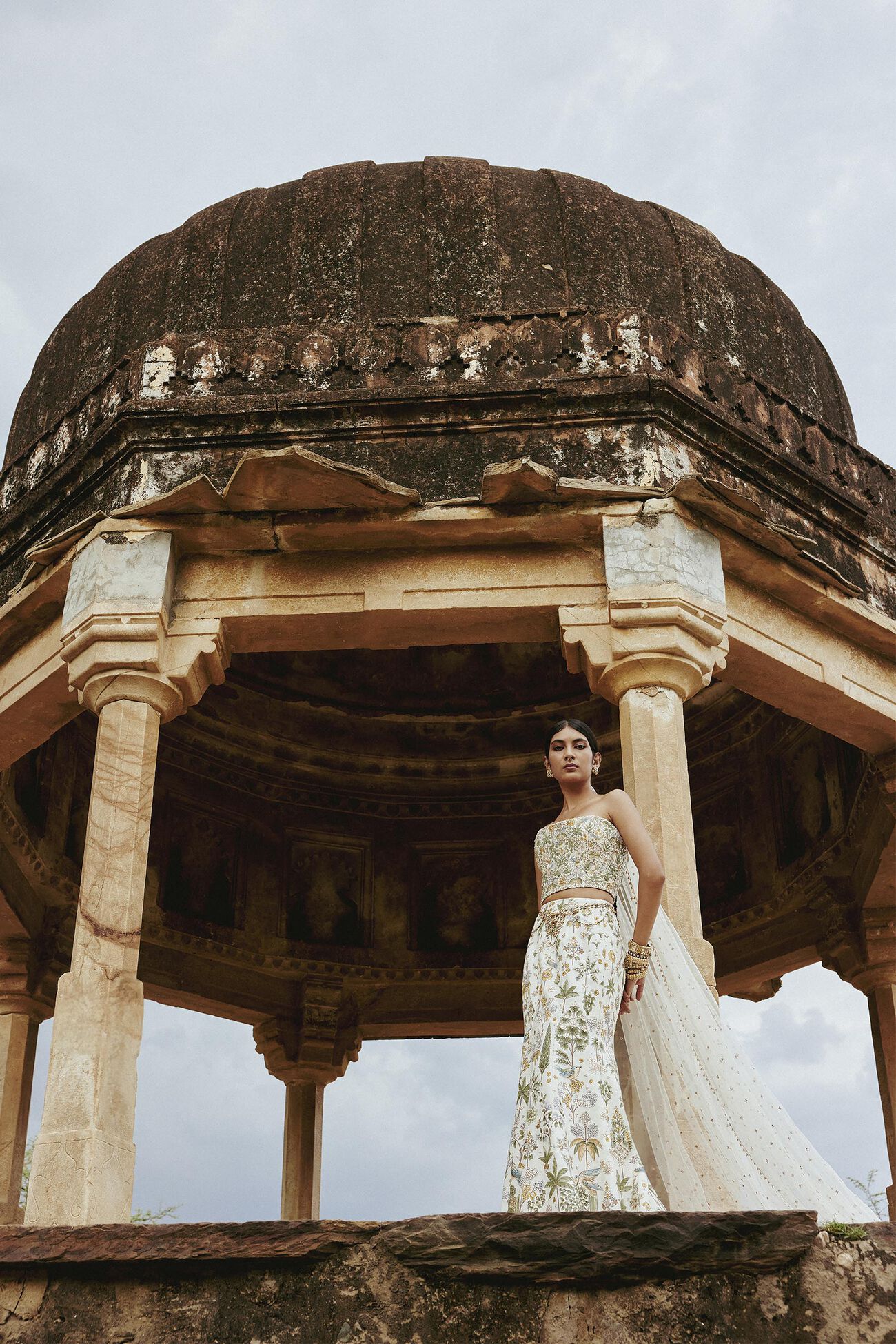 Urvara Hand-painted Pichhwai Silk Skirt Set - Ivory