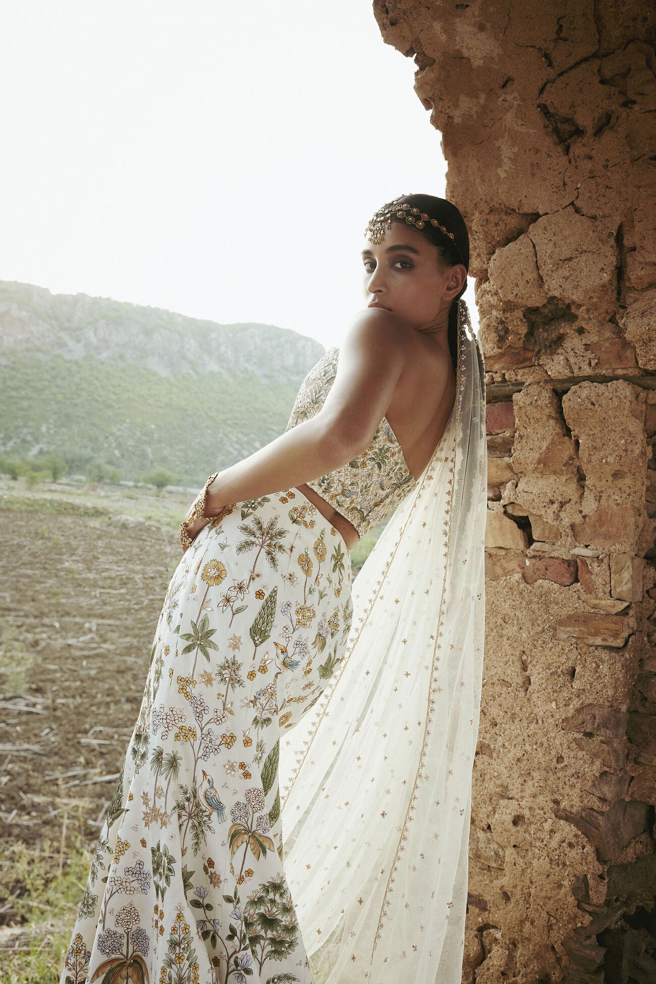 Urvara Hand-painted Pichhwai Silk Skirt Set - Ivory