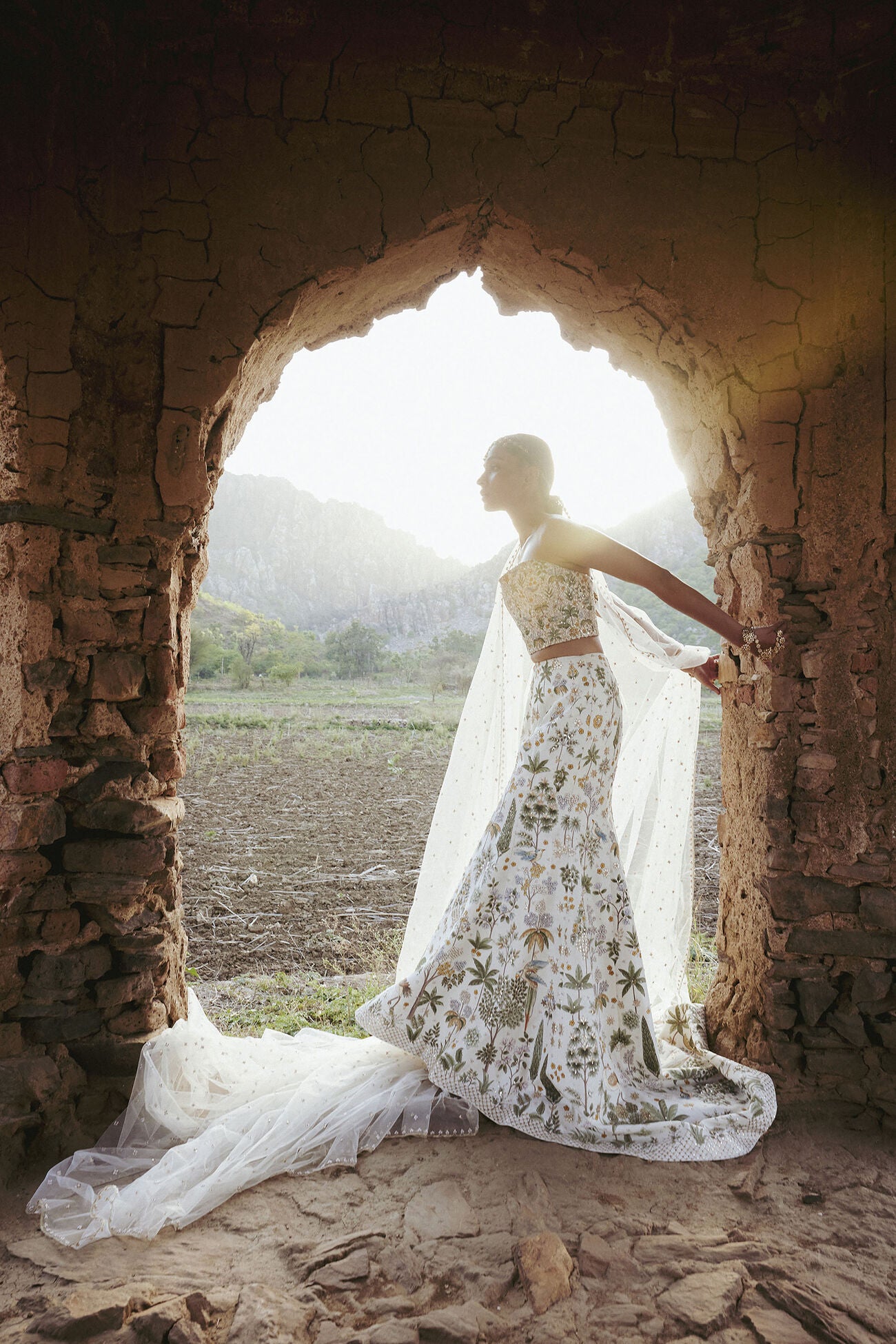 Urvara Hand-painted Pichhwai Silk Skirt Set - Ivory