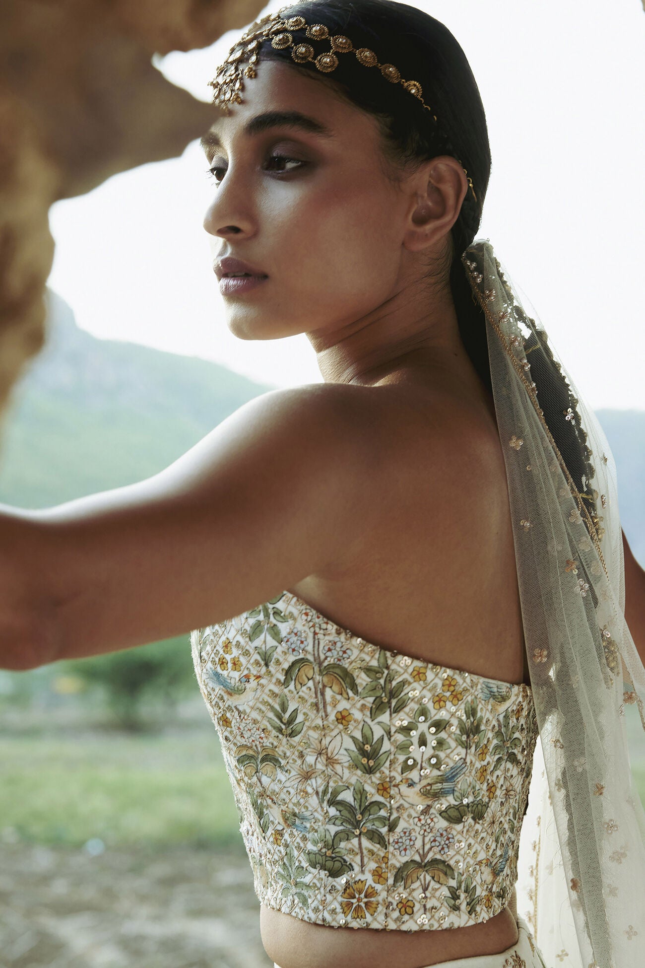 Urvara Hand-painted Pichhwai Silk Skirt Set - Ivory