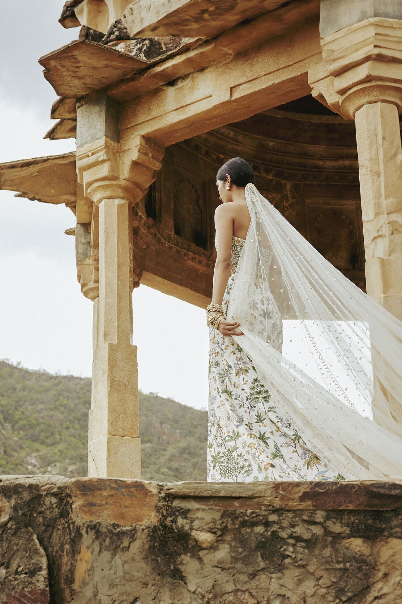 Urvara Hand-painted Pichhwai Silk Skirt Set - Ivory