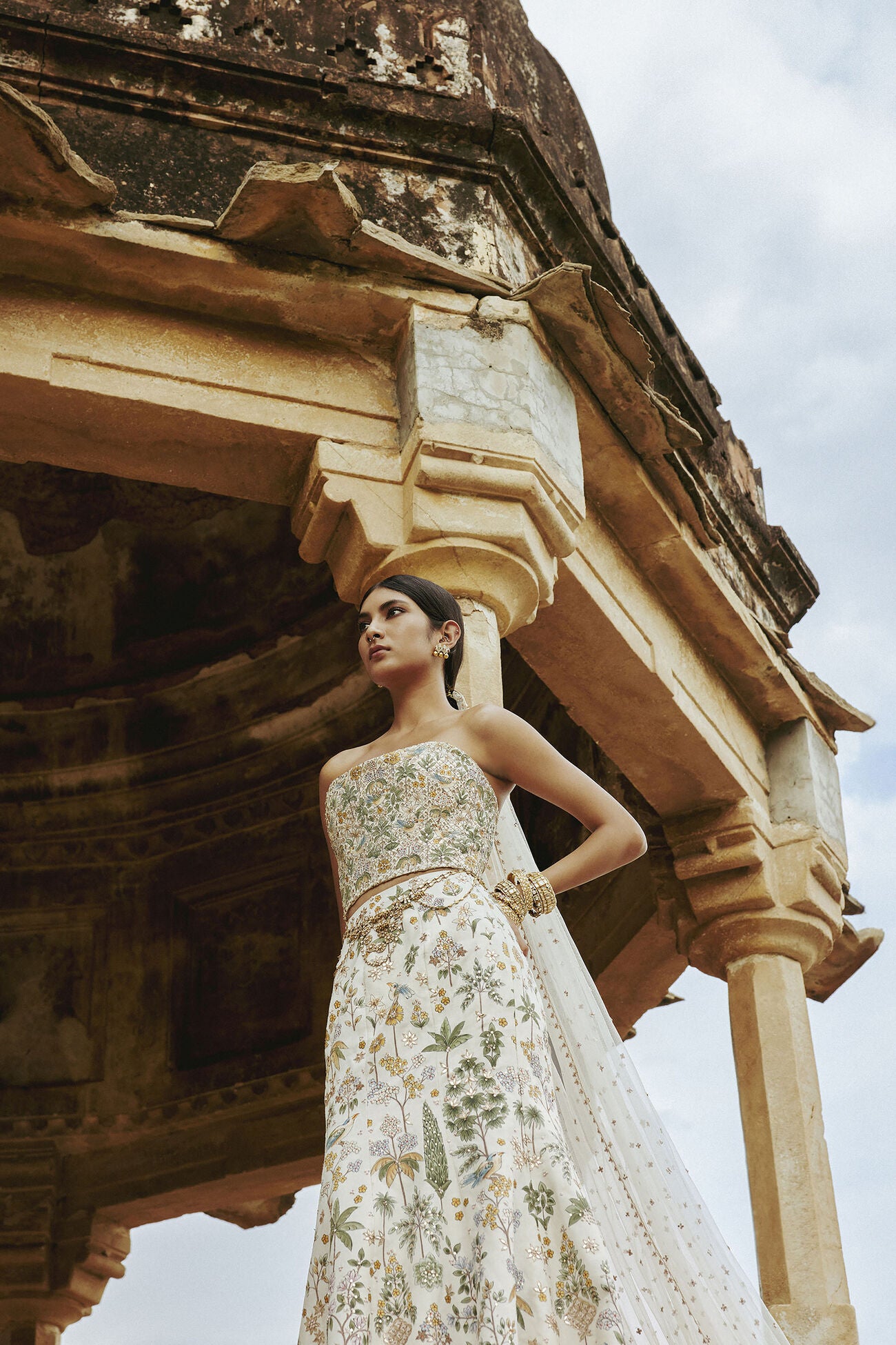 Urvara Hand-painted Pichhwai Silk Skirt Set - Ivory