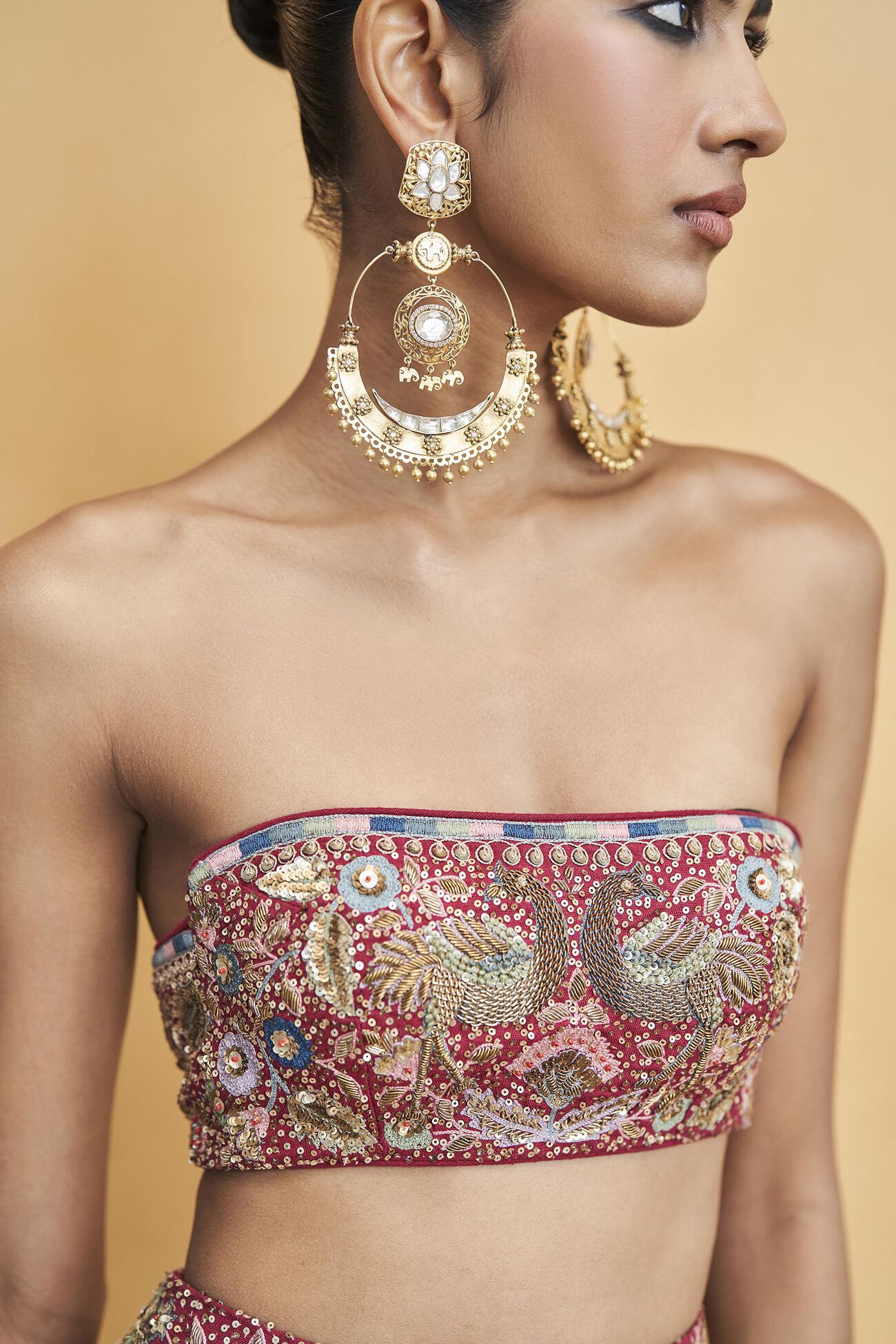 Symphony Of The Wilderness Embroidered Zardozi Silk Fishtail Skirt Set - Wine