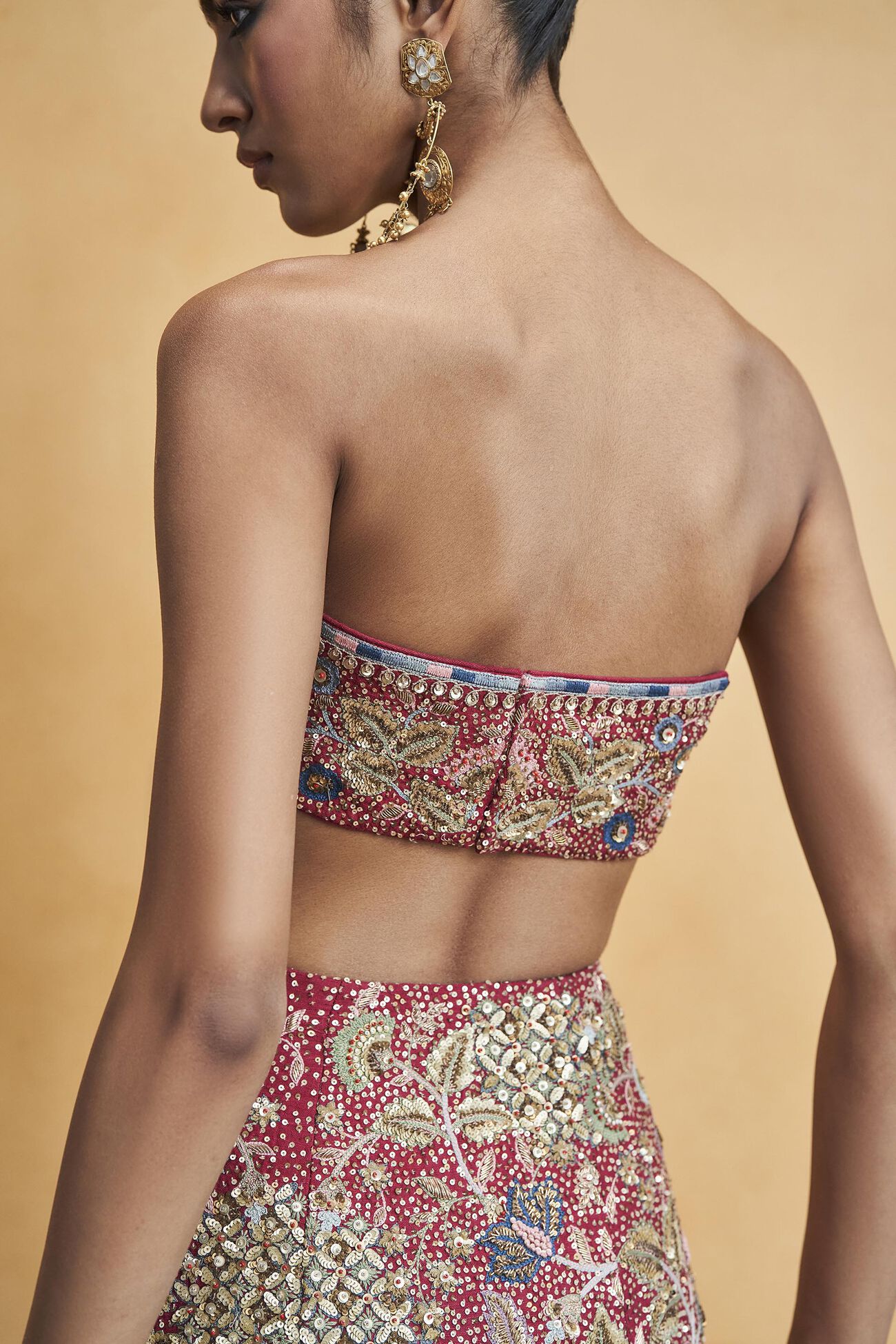 Symphony Of The Wilderness Embroidered Zardozi Silk Fishtail Skirt Set - Wine