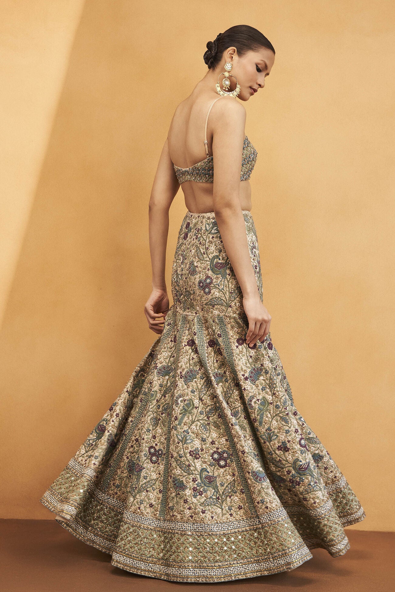 HARMONY OF THE FOREST EMBROIDERED ZARDOZI SKIRT SET - GOLD