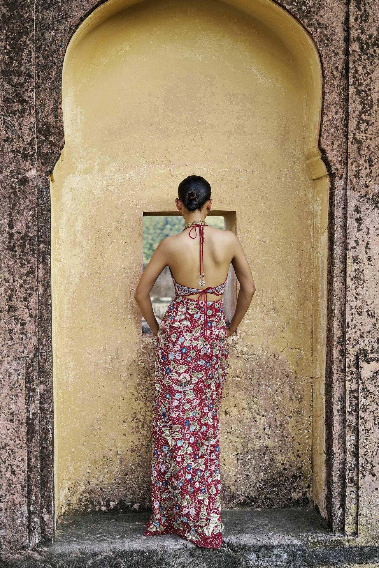 Symphony Of The Wilderness Embroidered Zardozi Silk Skirt Set - Wine