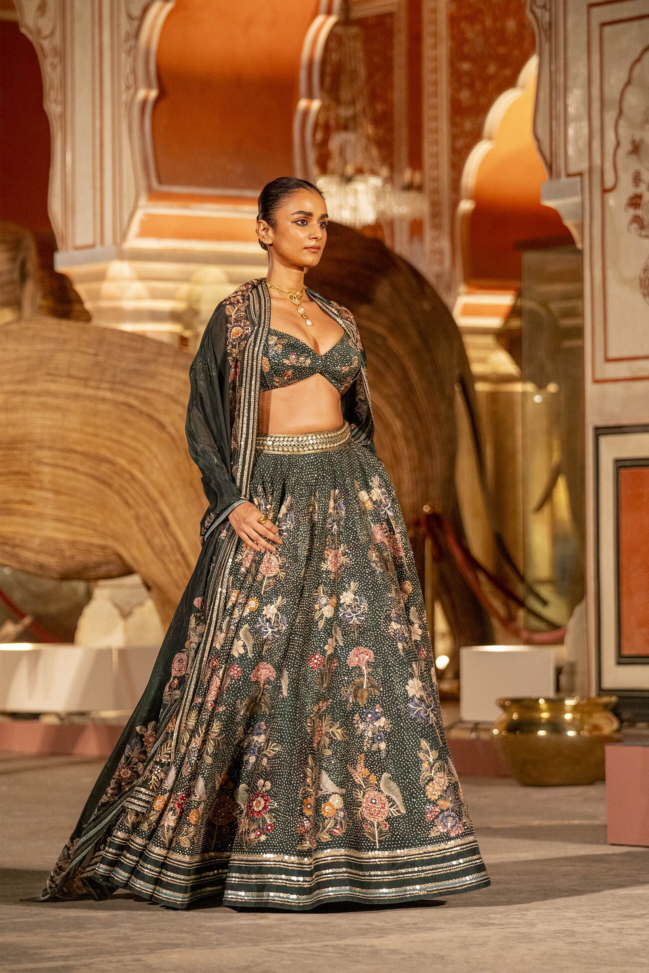 WHISPER OF THE WILDFOREST LEHENGA SET - GREEN