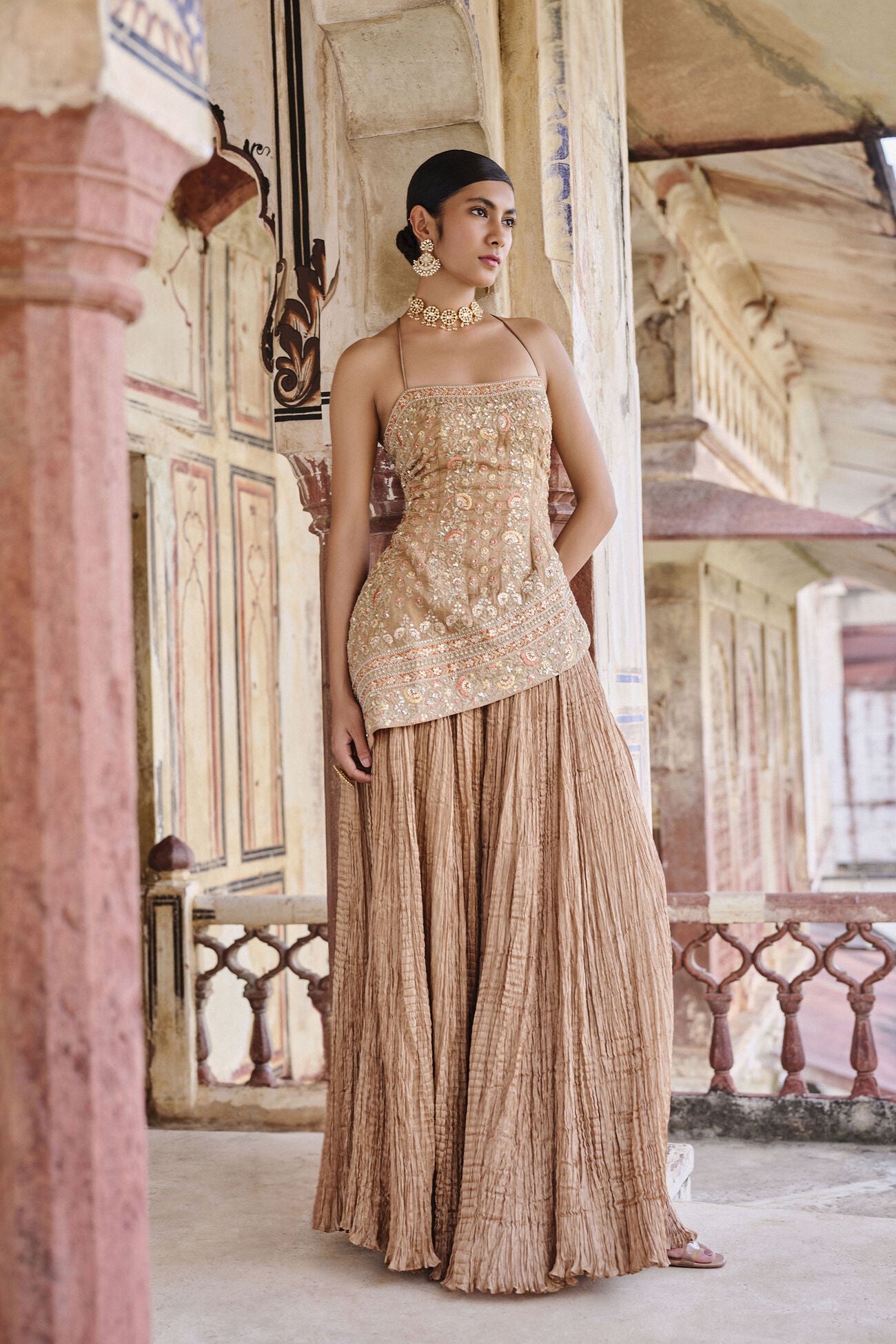 Naushaba Embroidered Sharara Set - Gold