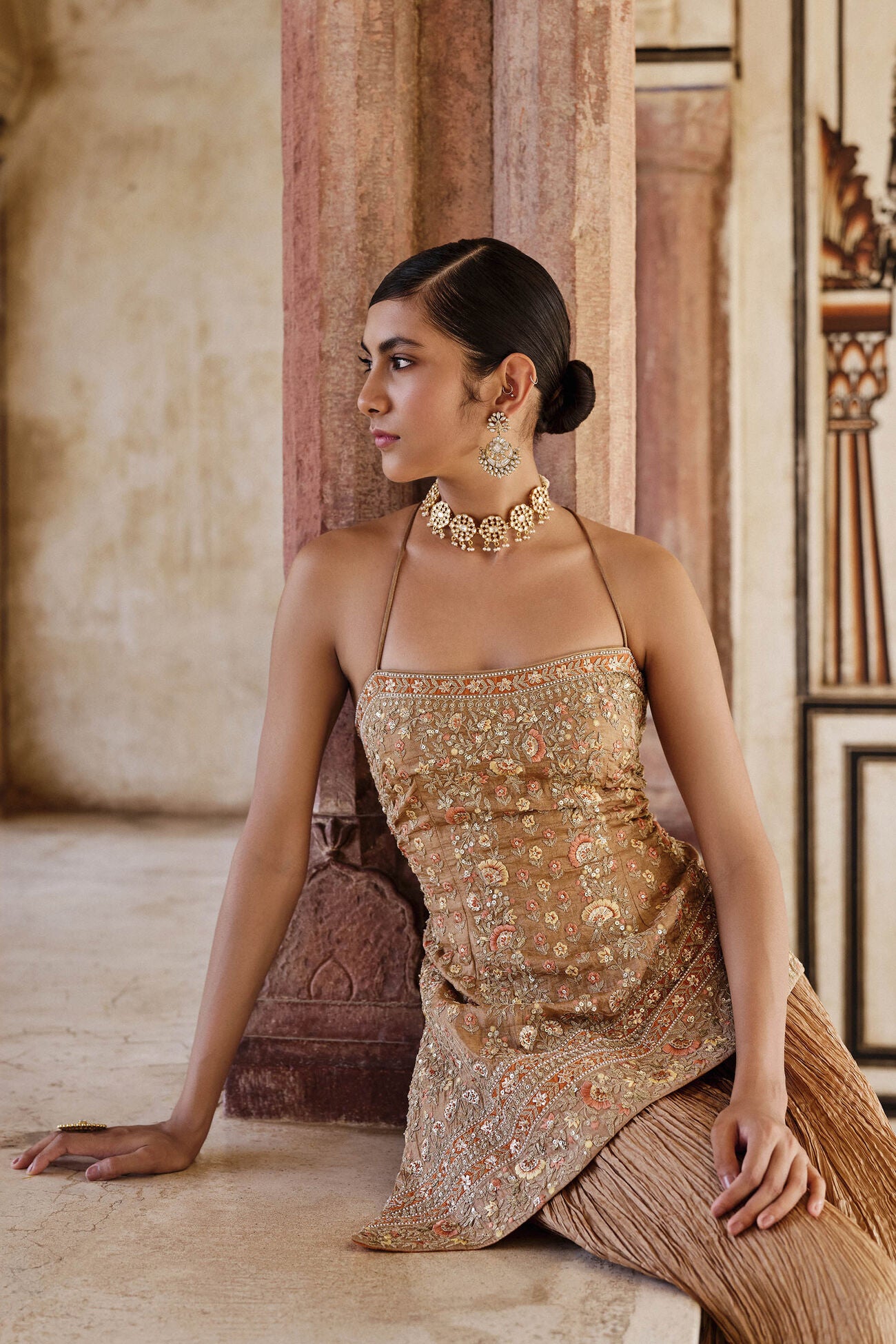 Naushaba Embroidered Sharara Set - Gold