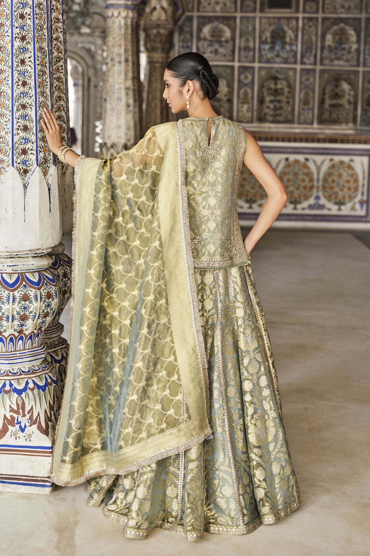 Vajasi Handwoven Benarasi Silk Lehenga Set - Aqua