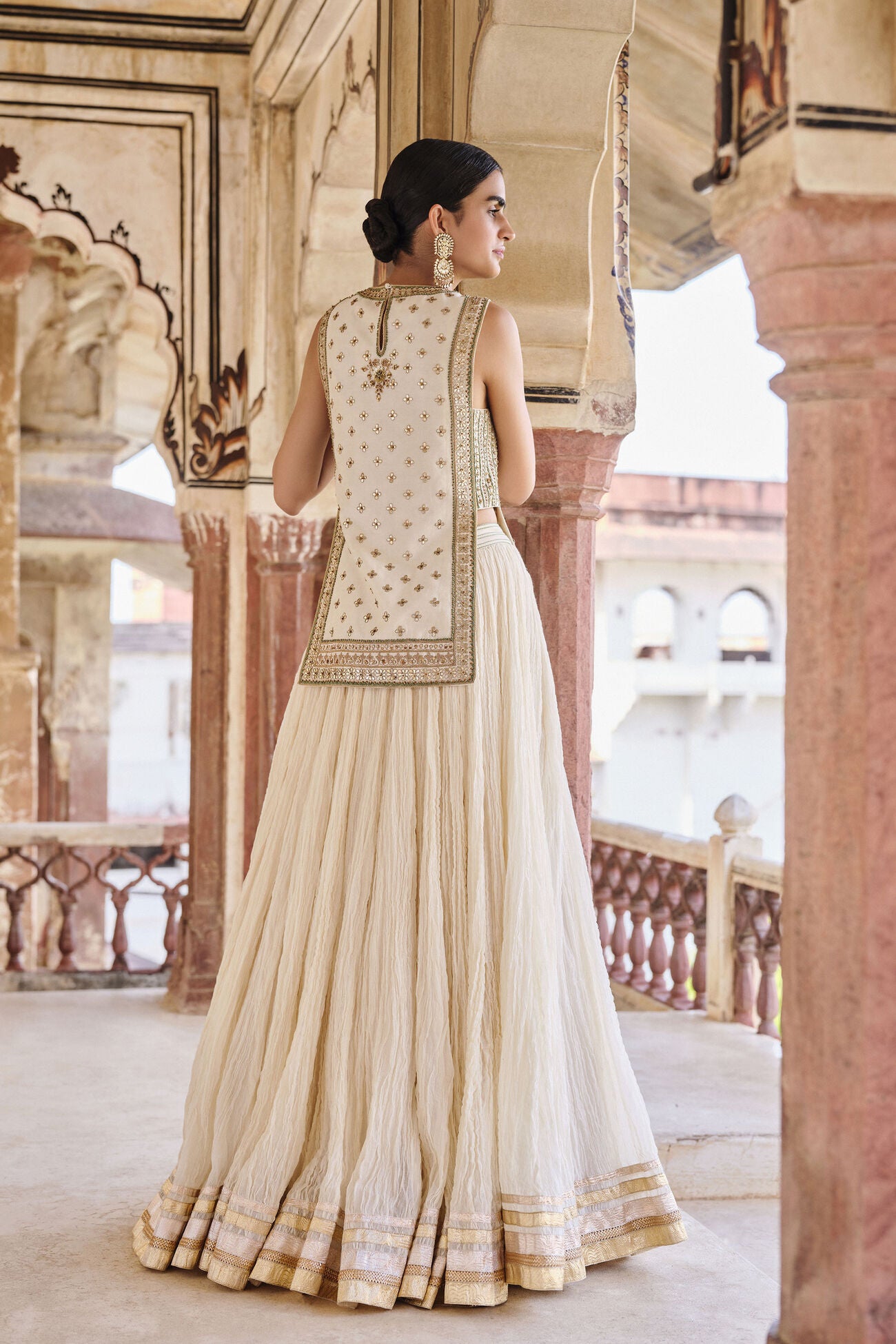 Mirai Gota Patti Mul Lehenga Set - Natural