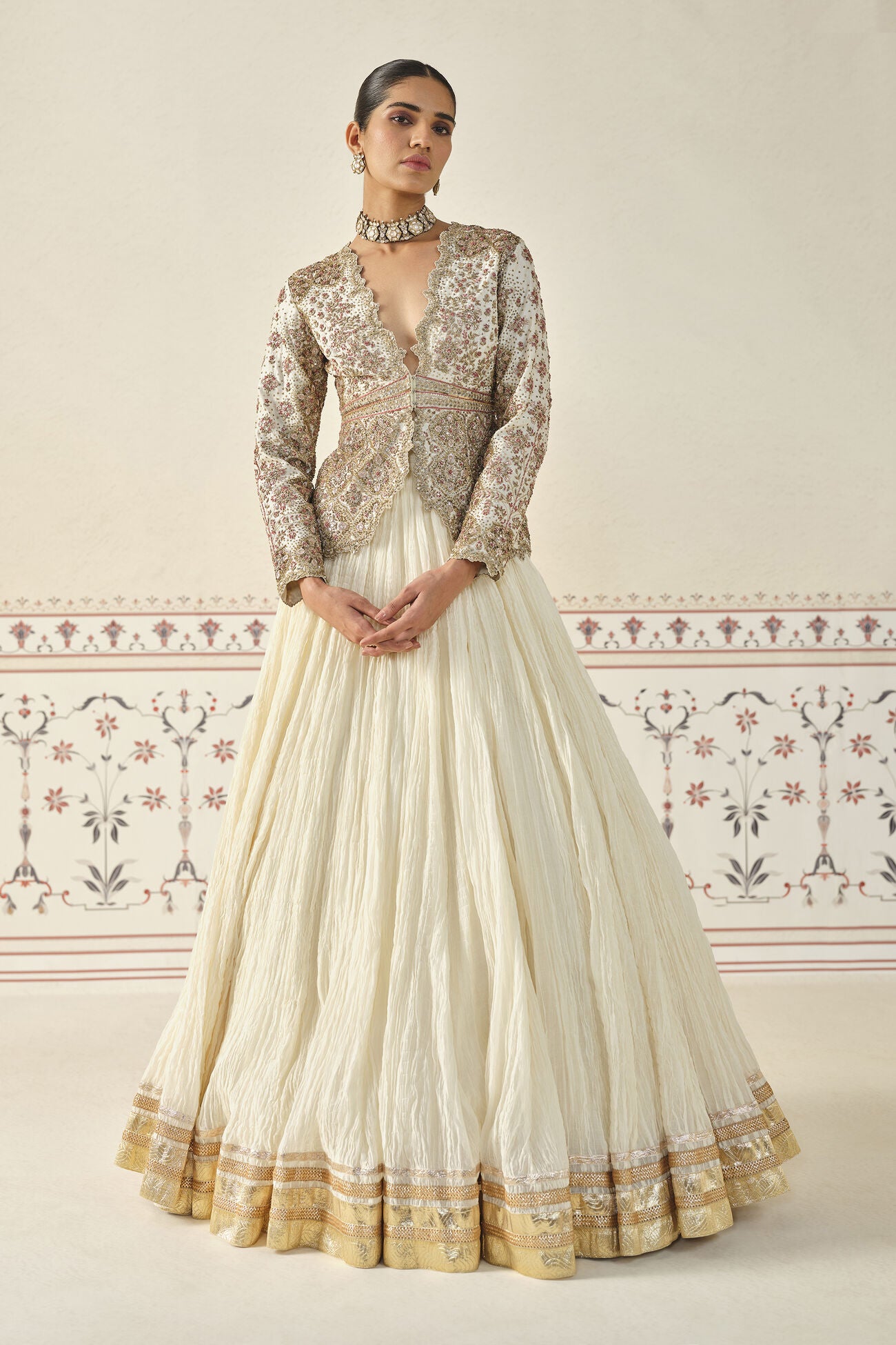 Ardra Gota Patti Mul Skirt Set - Natural