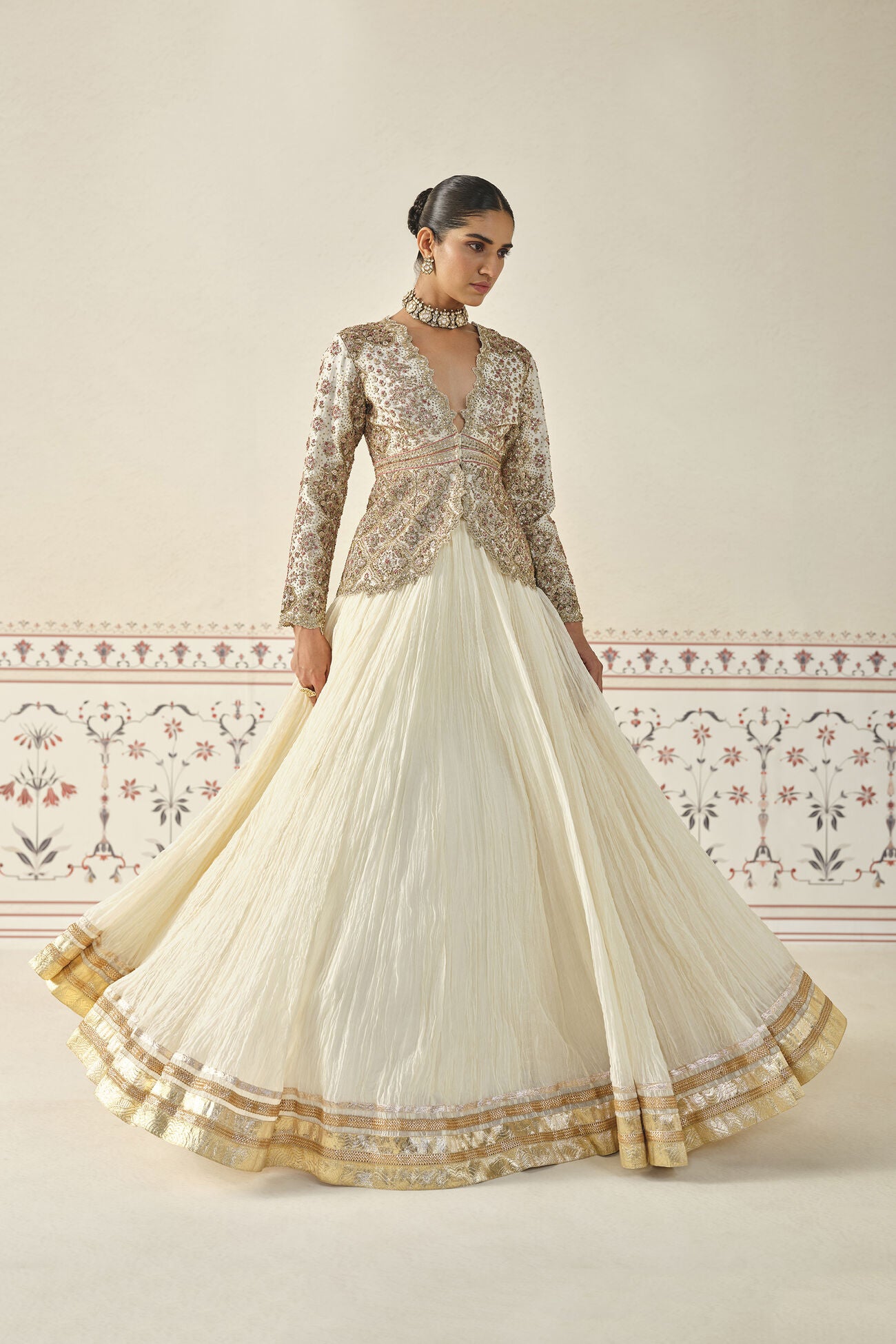 Ardra Gota Patti Mul Skirt Set - Natural