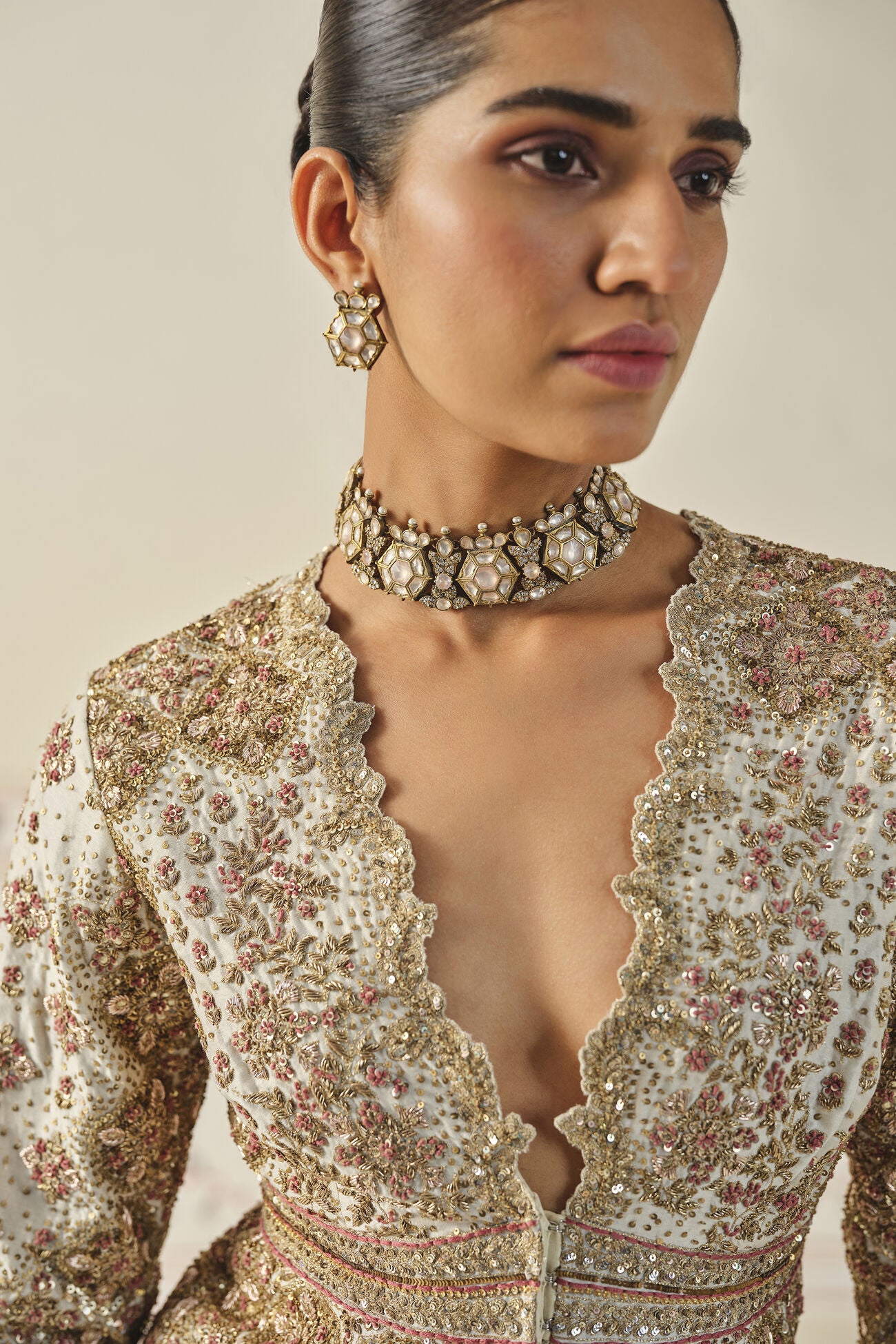 Ardra Gota Patti Mul Skirt Set - Natural