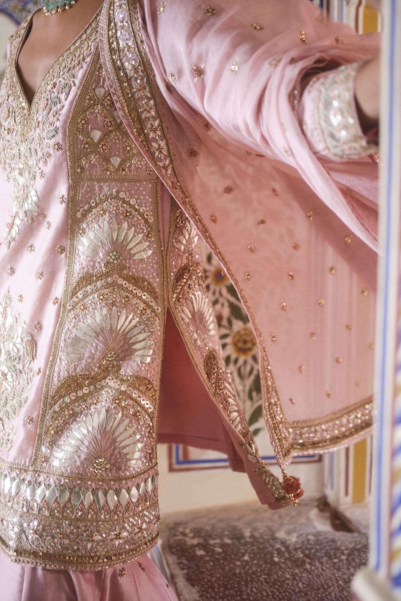 Nalika Gota Patti Mul Sharara Set - Blush