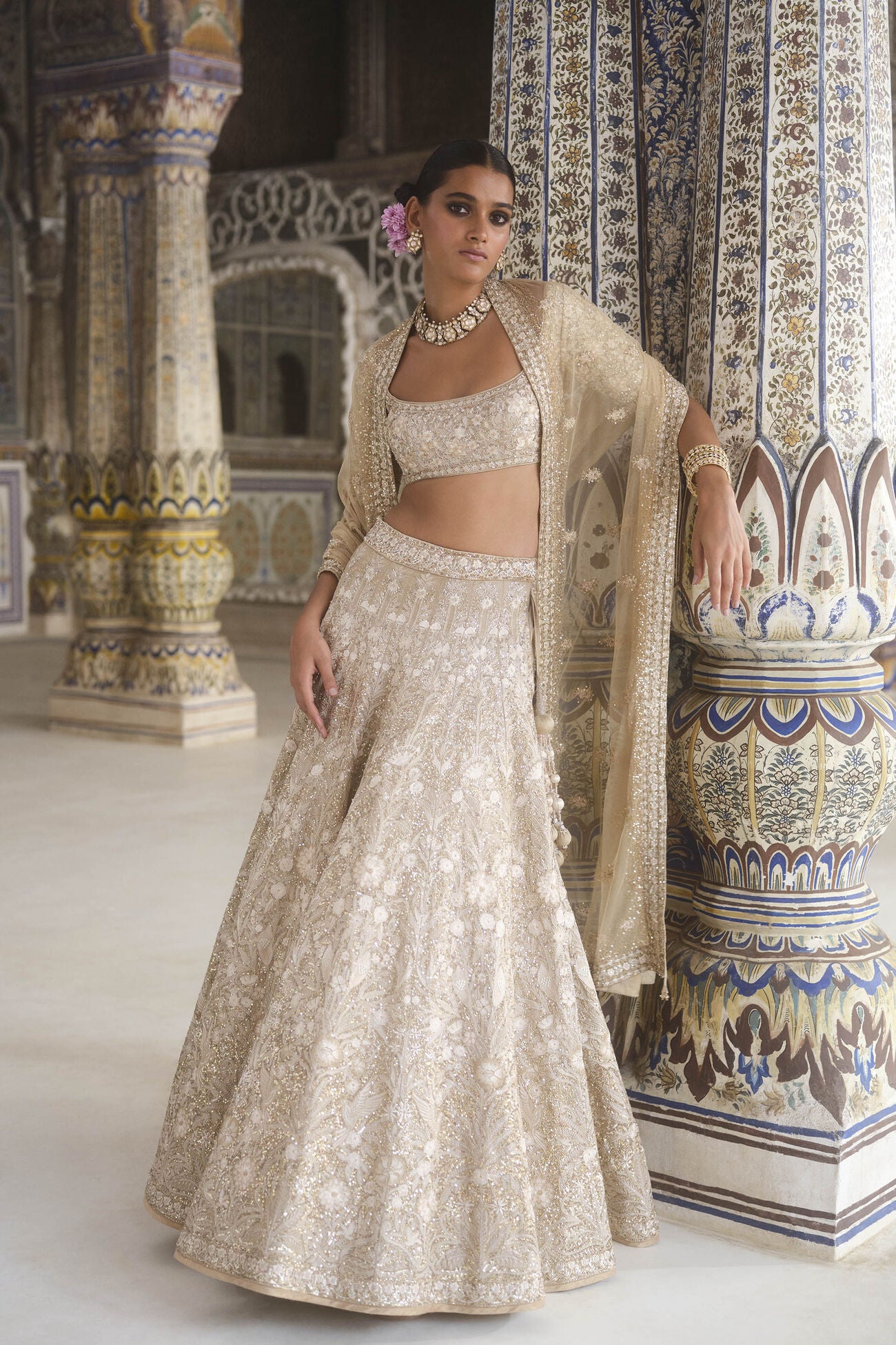 Arisa Embroidered Silk Lehenga Set - Gold