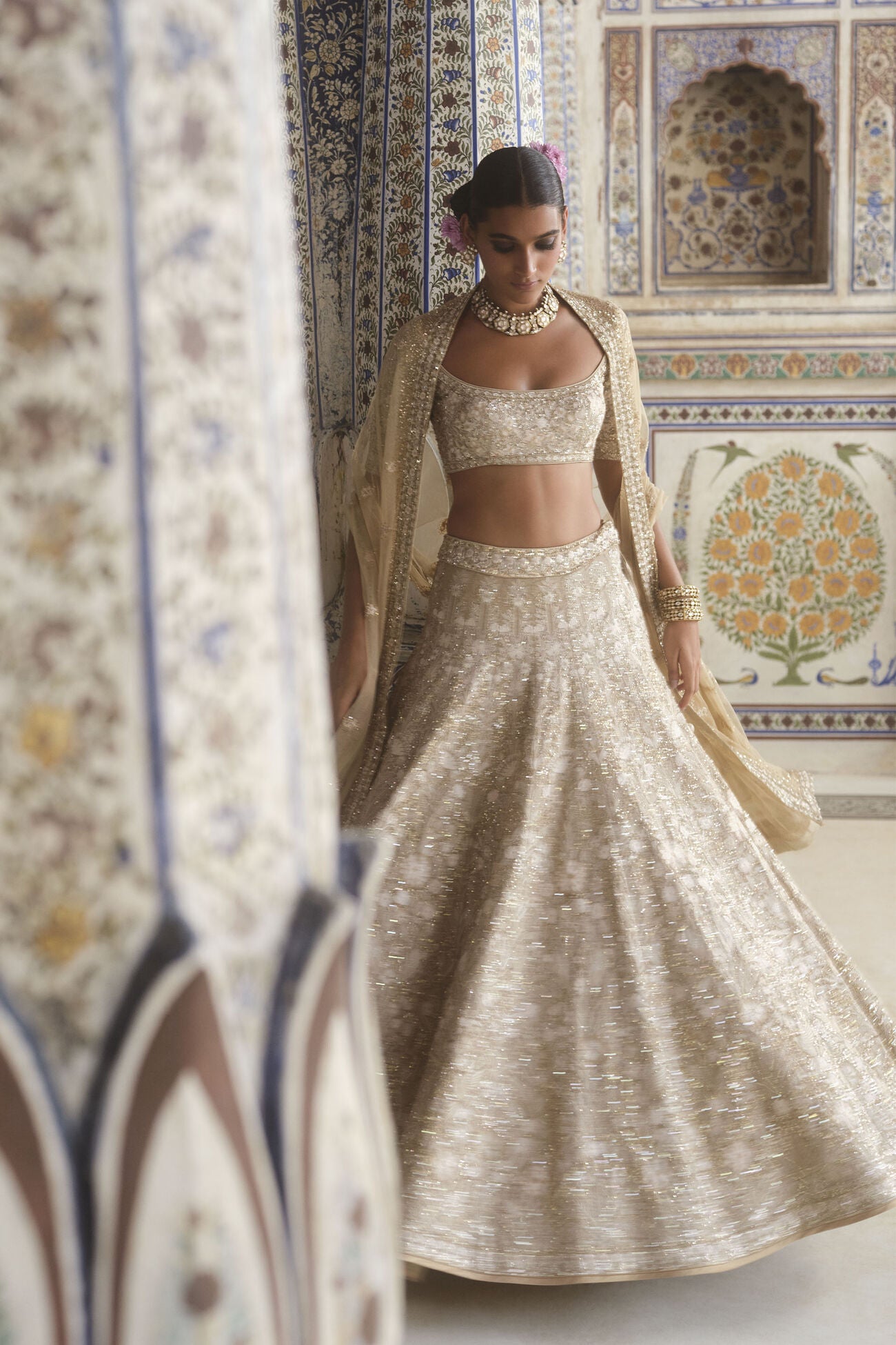 Arisa Embroidered Silk Lehenga Set - Gold