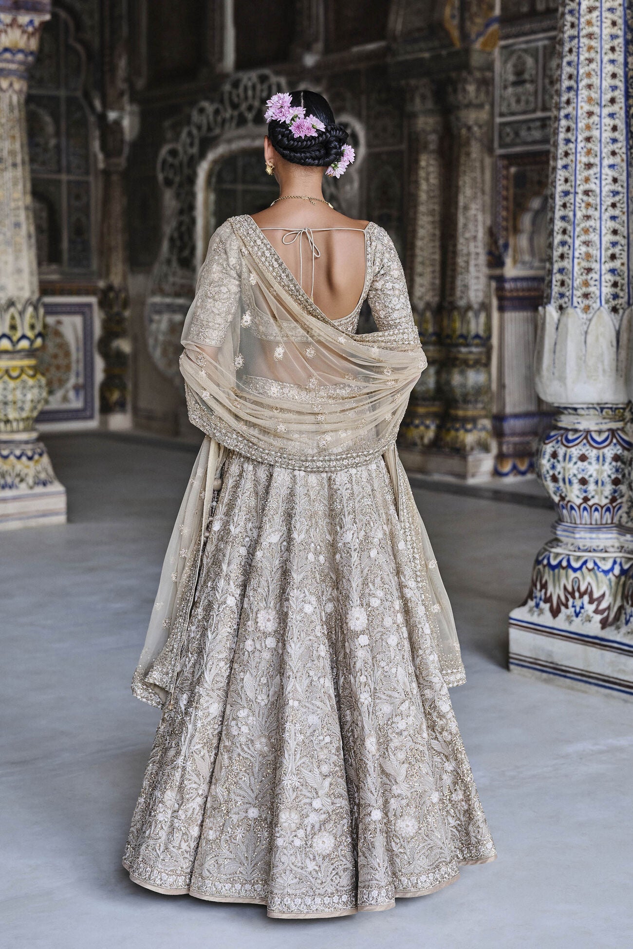 Arisa Embroidered Silk Lehenga Set - Gold