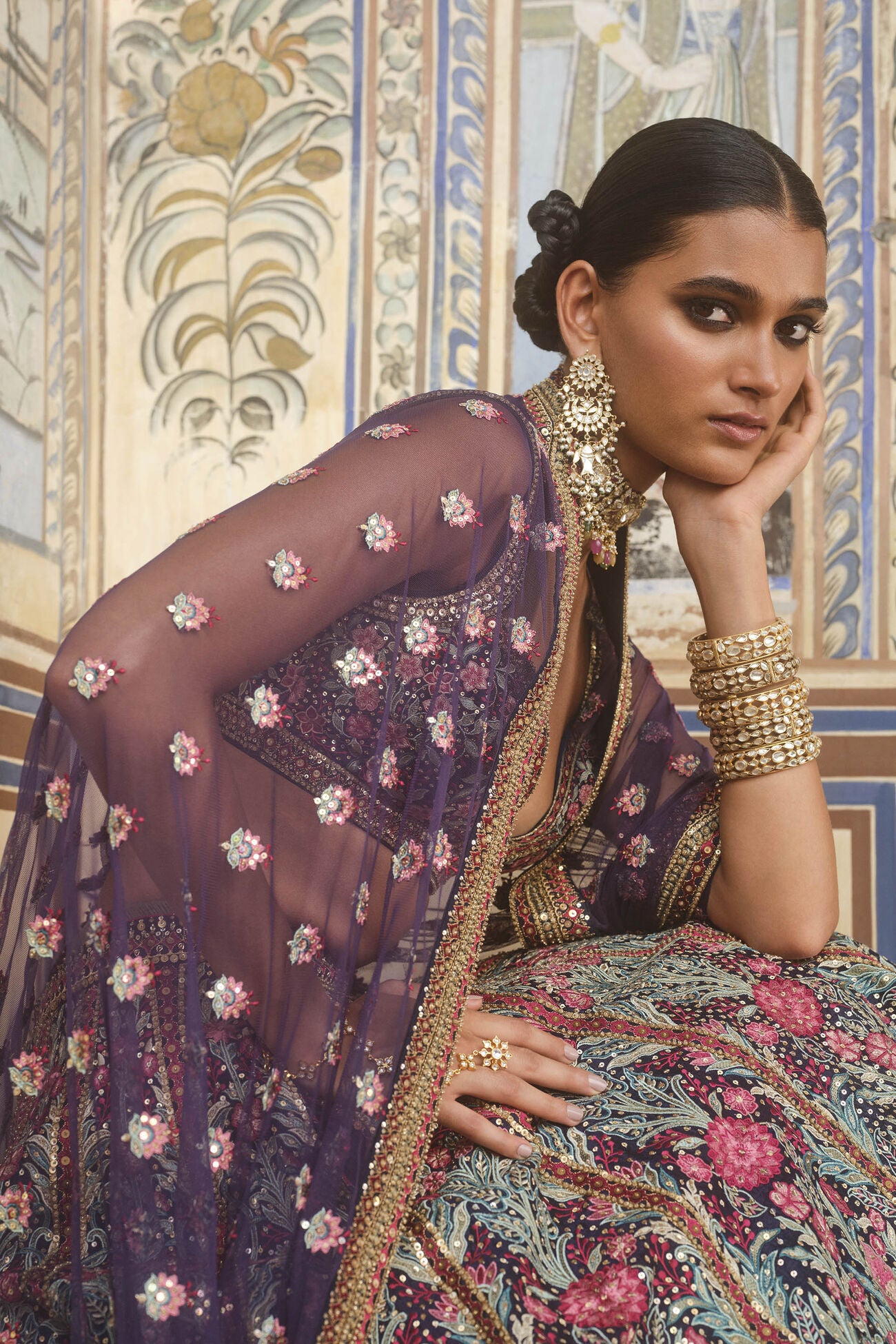 Toyam Embroidered Zardozi Silk Lehenga Set - Blue