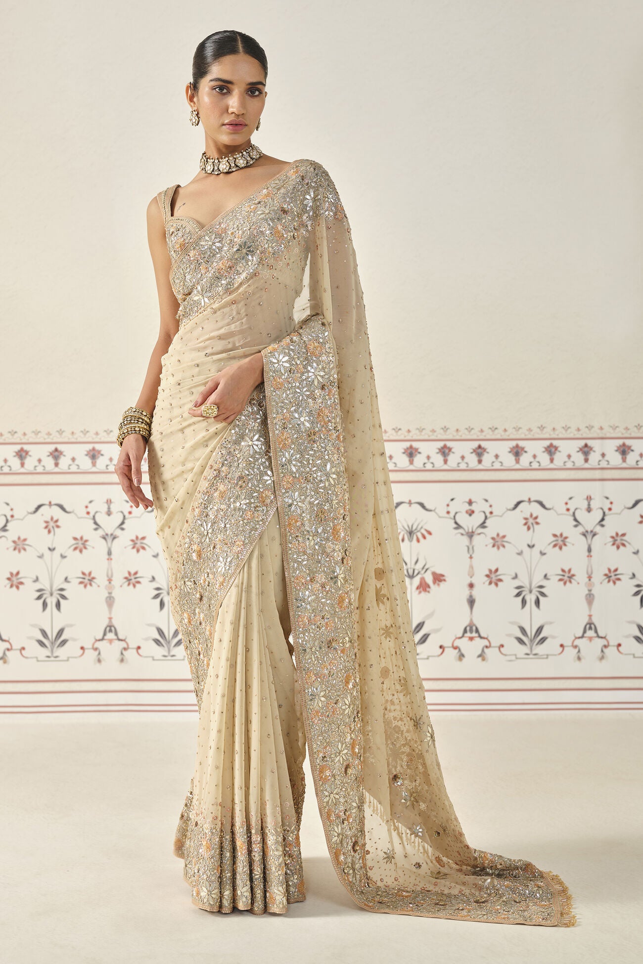 Nabanita Gota Patti Georgette Saree - Flesh