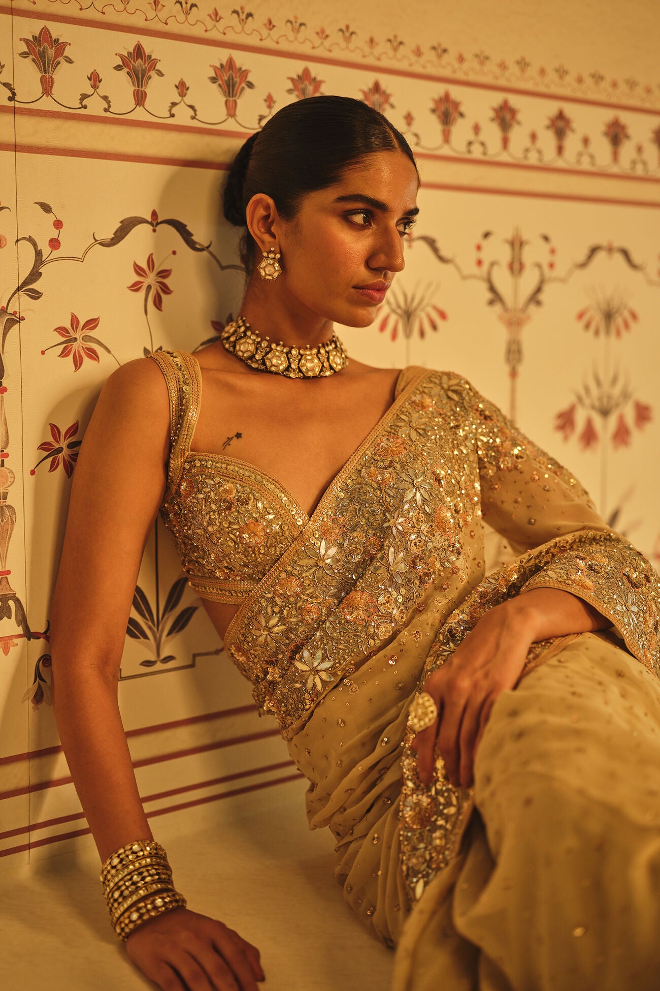 Nabanita Gota Patti Georgette Saree - Flesh