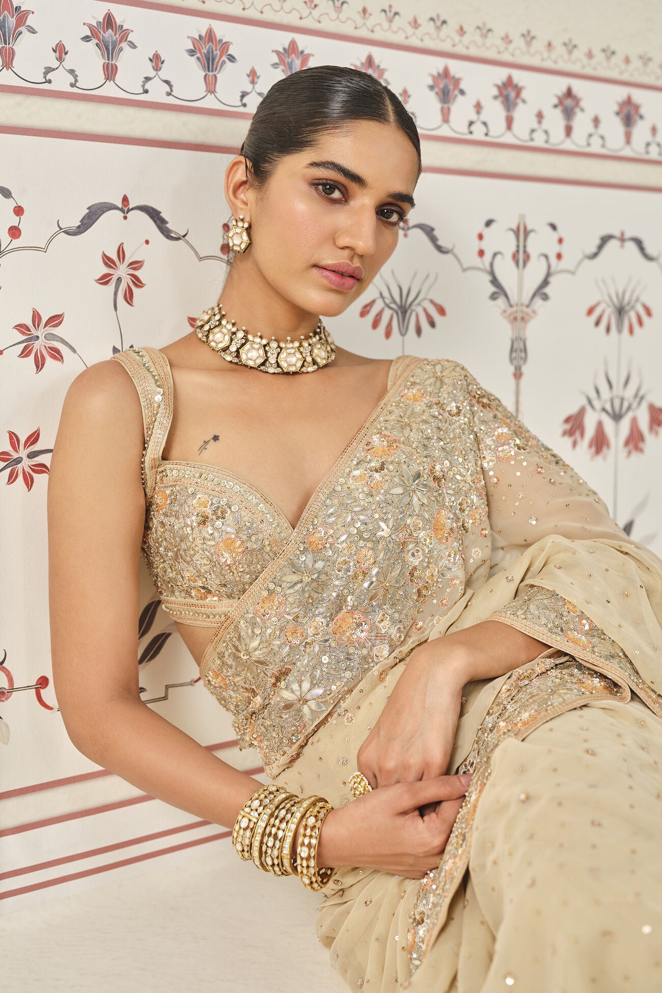 Nabanita Gota Patti Georgette Saree - Flesh