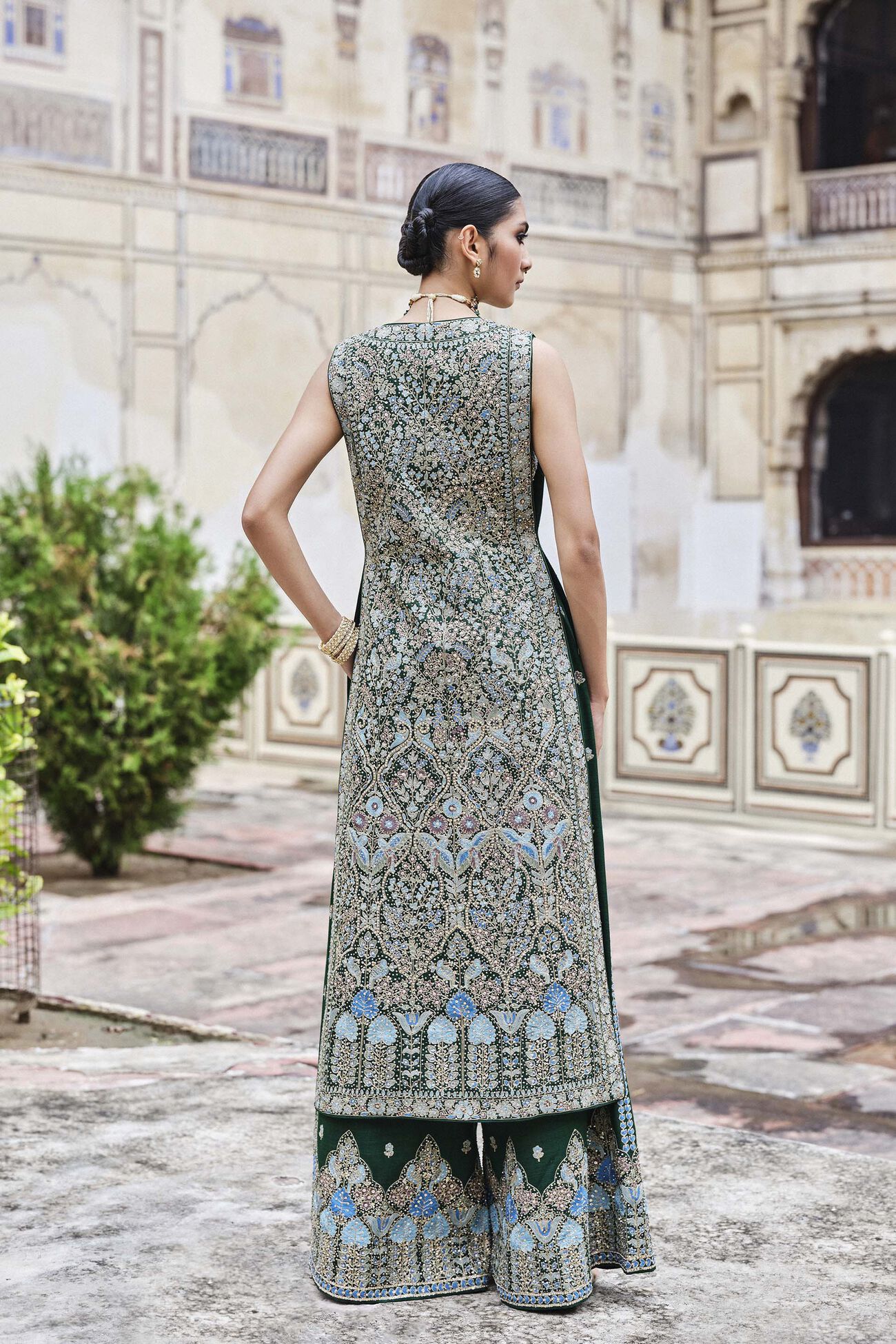 Alatakshi Embroidered Zardozi Tabard Set - Green