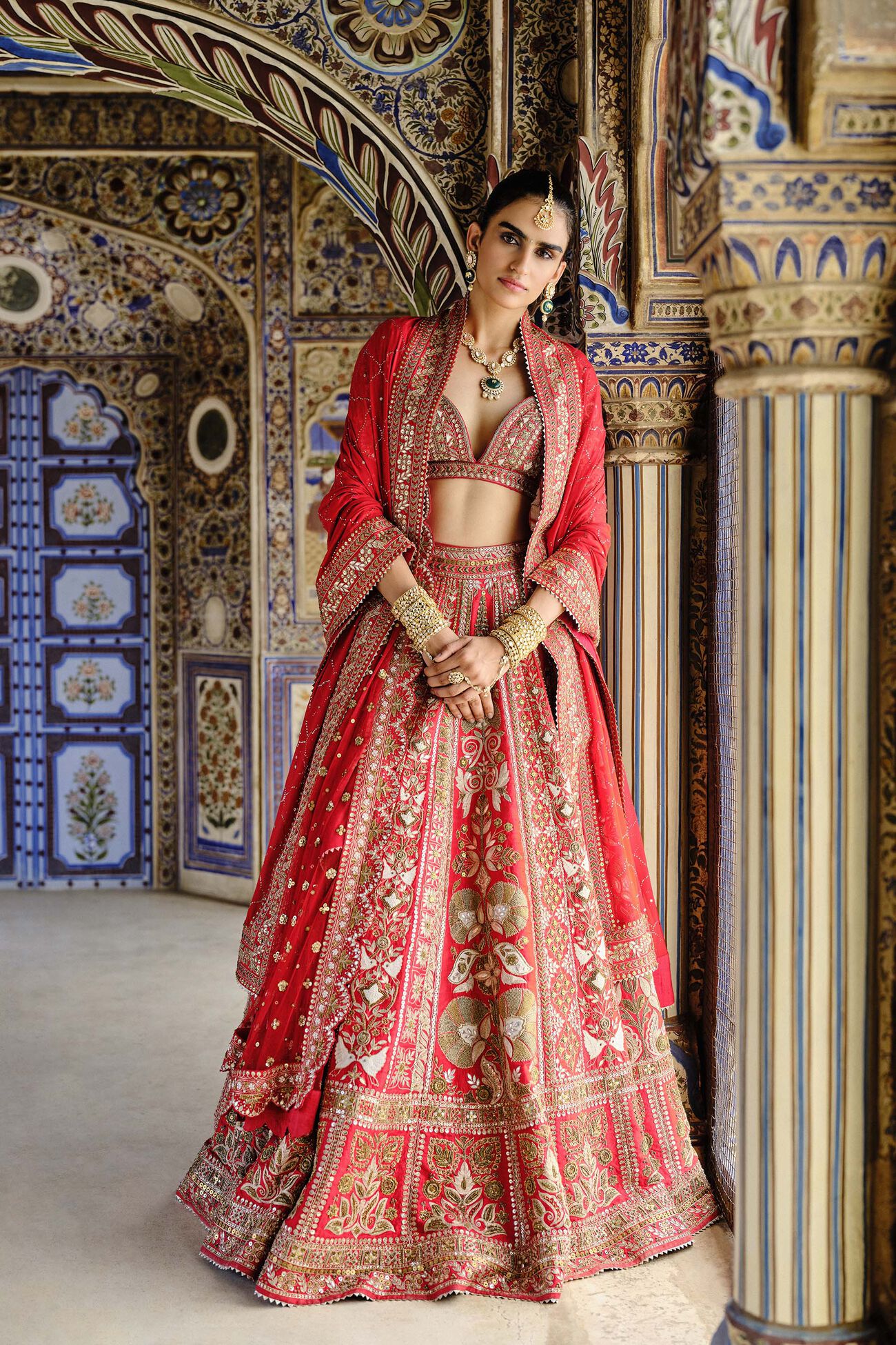 Mehreen Embroidered Zardozi Silk Lehenga Set - Red