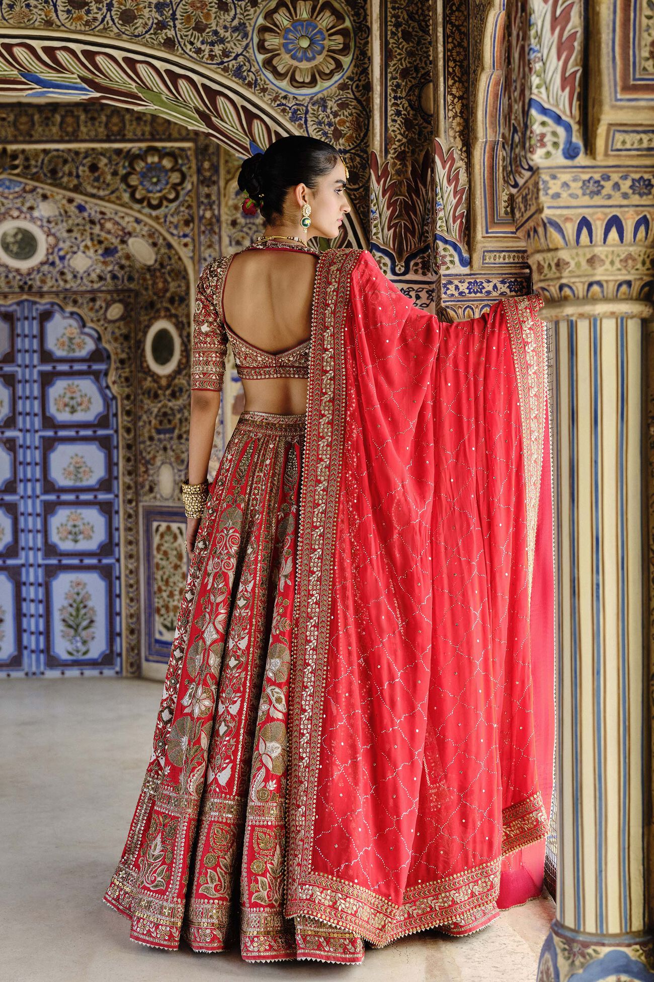 Mehreen Embroidered Zardozi Silk Lehenga Set - Red