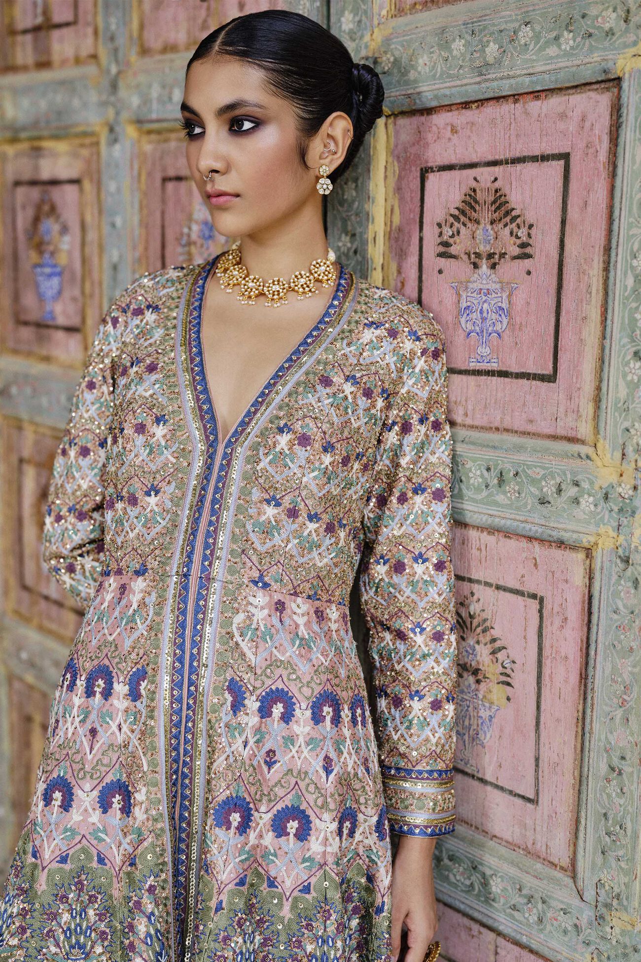 Krandasi Embroidered Zardozi Jacket Set - Blush
