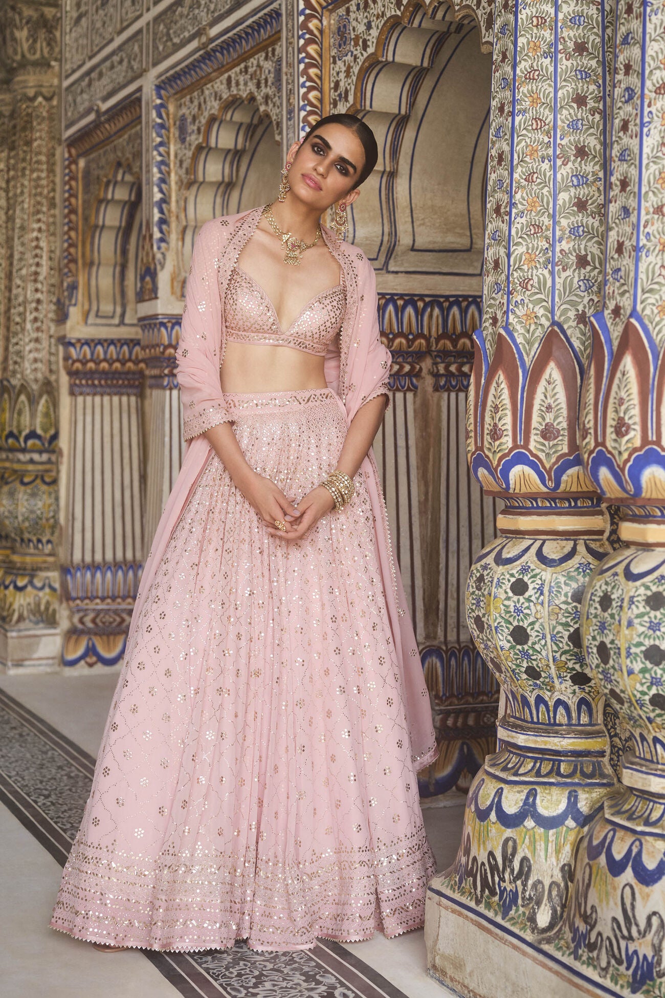 Soliel Handcrafted Badla Lehega Set - Blush